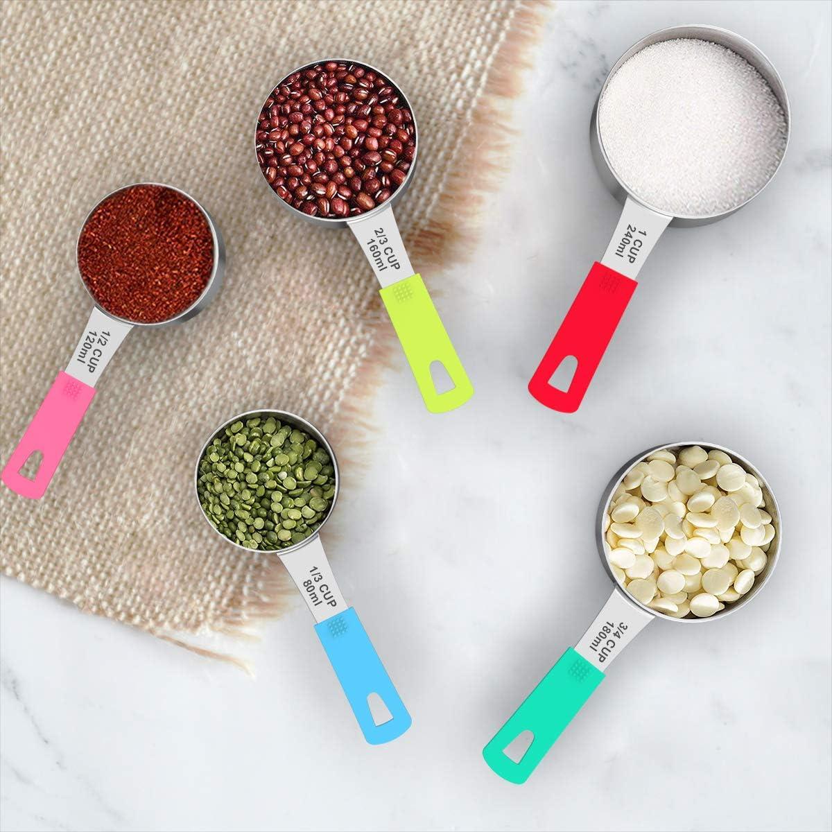 Wildone 8-Piece Stainless Steel Measuring Cups with Colorful Handles