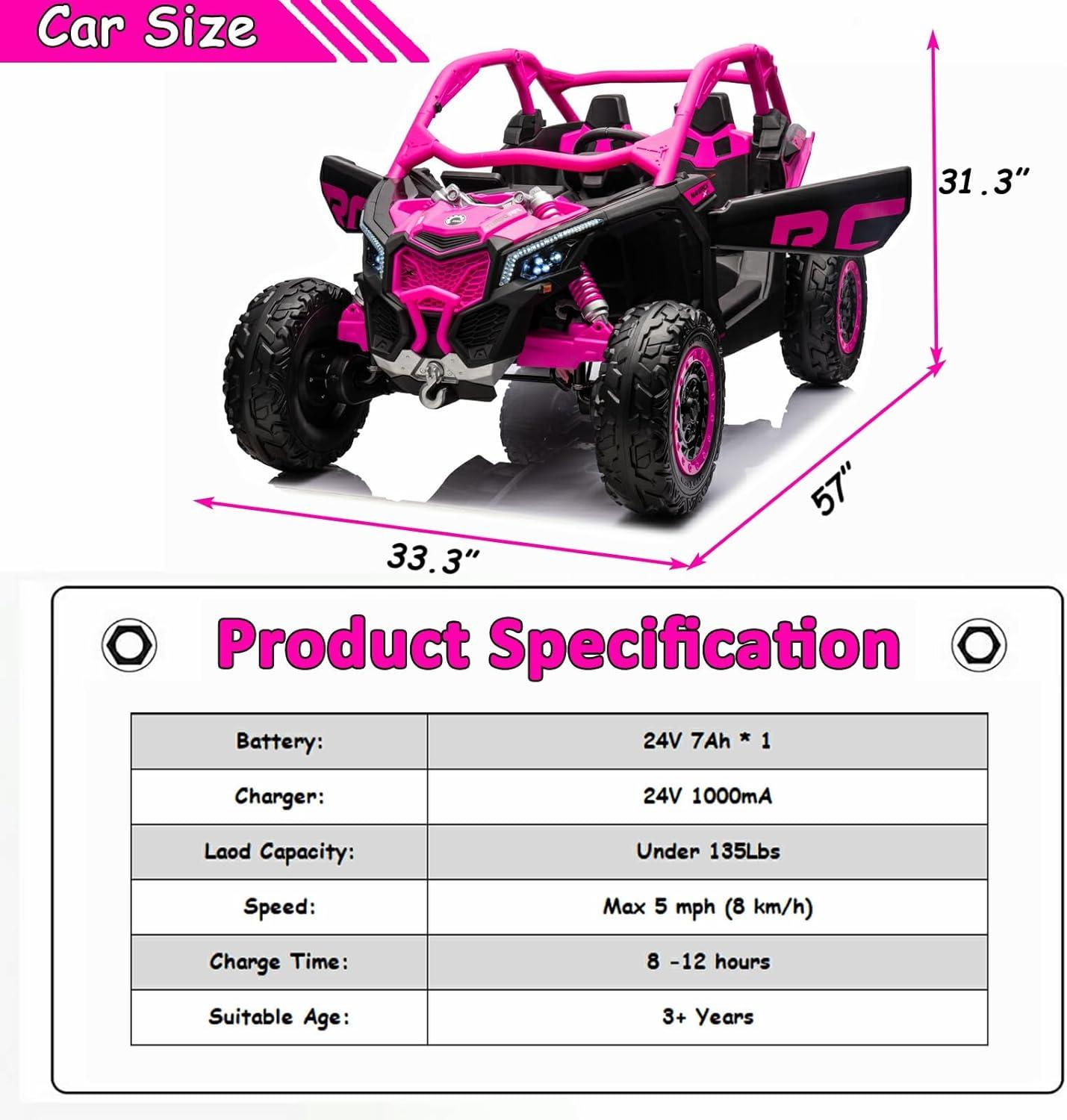 Towallmark 2 Seater Ride on UTV Car, Officially Licensed Can-Am Electric Off-Road Car, 4WD Kids Truck w/Remote Control, 2 * 24V 7AH Batteries, 4 * 200W Motor, Spring Suspension, Toys for Kids