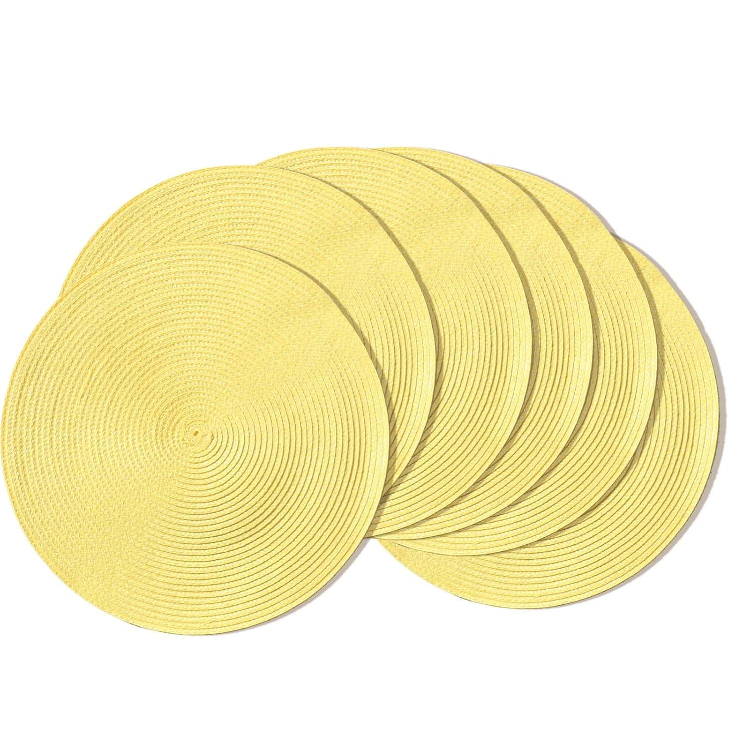 Yellow Round Braided Polyester Placemats Set of 6