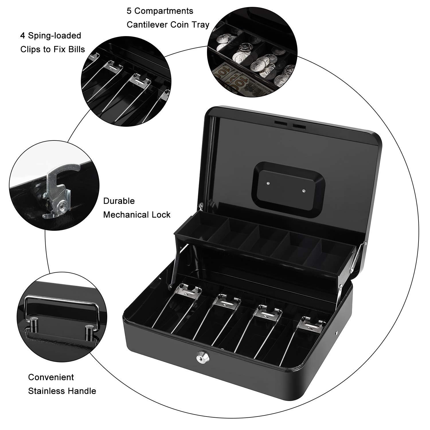 Geohiaul Cash Box with Money Tray and Lock Money Box for Cash Cash Box with Lock 11.80" x 9.40" x 3.54"