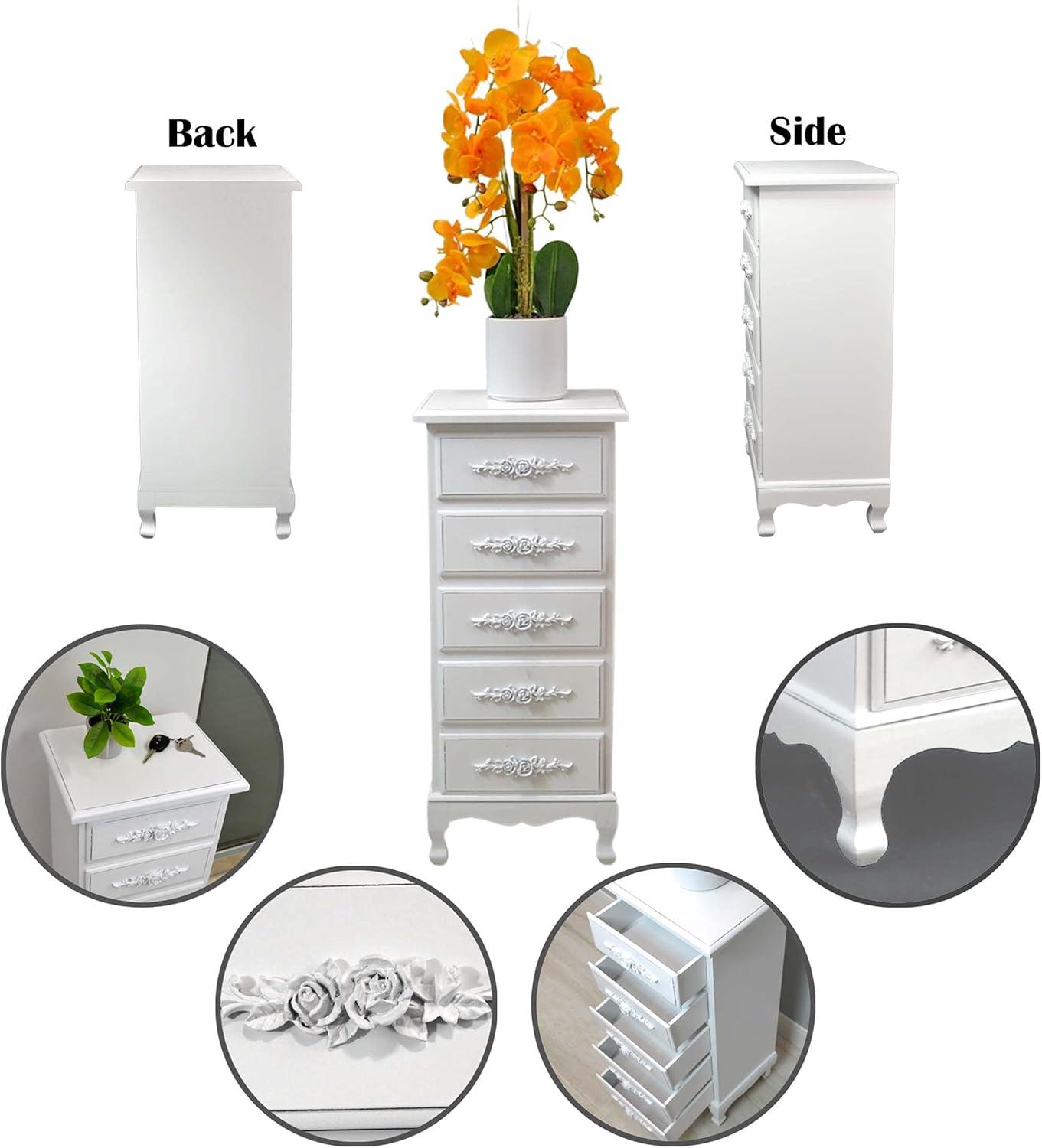 Fully Assembled White Lingerie Dresser, Tall Skinny Chest, Wood Nightstand for Bedroom, Girls Dresser, Antique Furniture, Baby Nursery Storage, Free Standing Jewelry Organizer with Queen Anne Legs