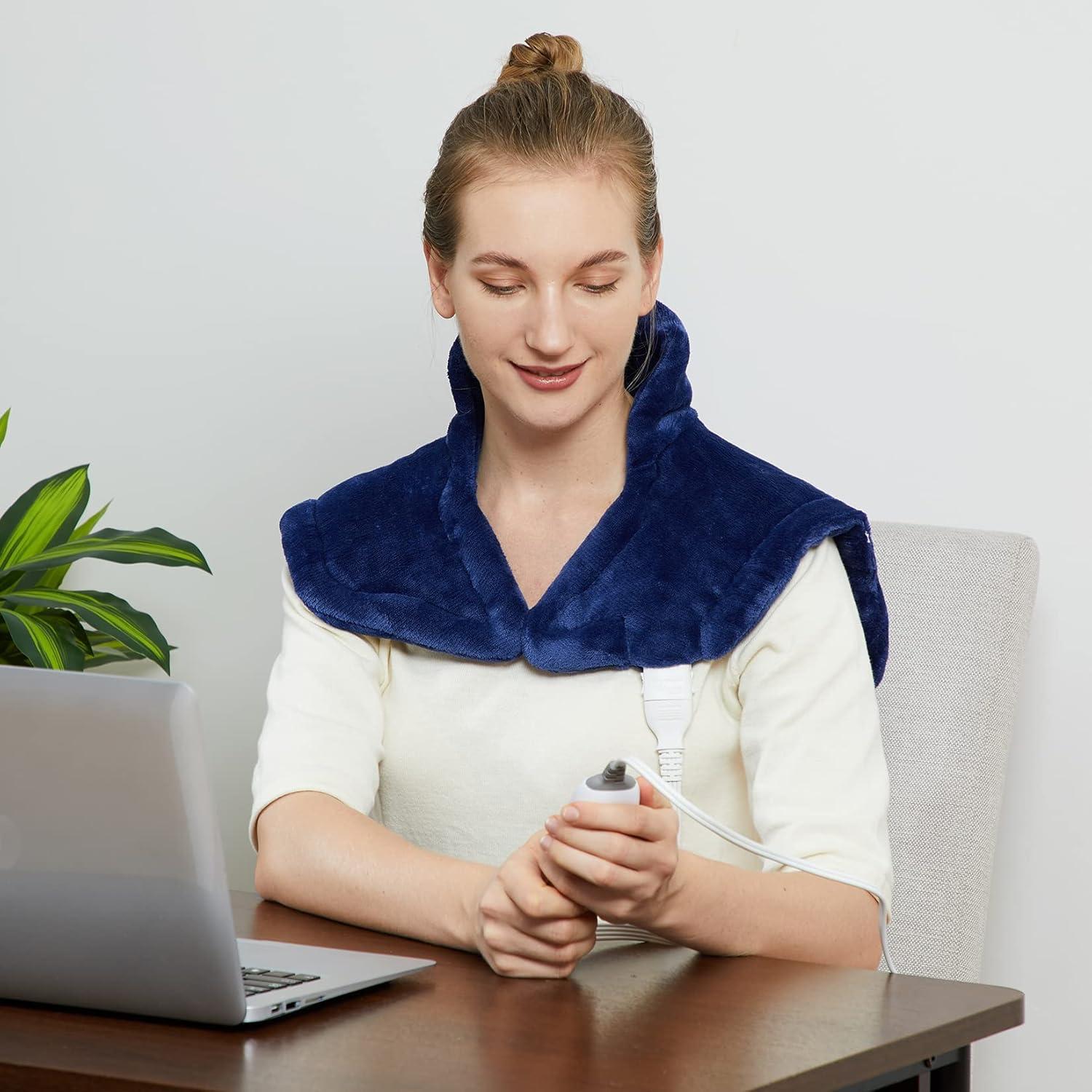 Heating Pad for Neck and Shoulders, 22"x19" Electric Fast Heating Pad for Pain Relief and Deep Pressure Therapy, Navy Blue