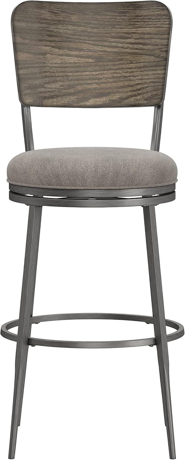 Gray Wood and Metal Swivel Bar Stool with Backrest