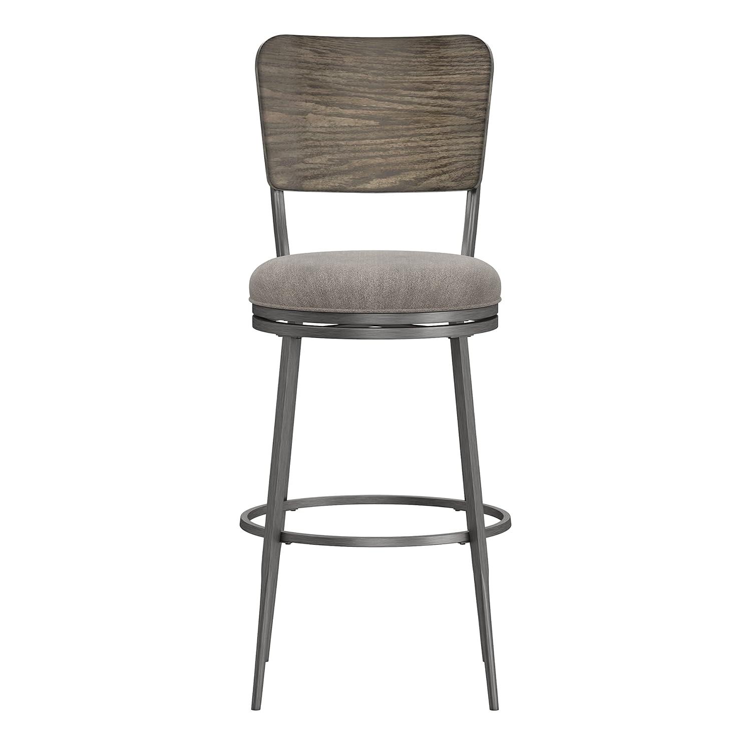 Hillsdale, Garren Metal Bar Height Swivel Stool with Wood Panel Back, Rubbed Pewter