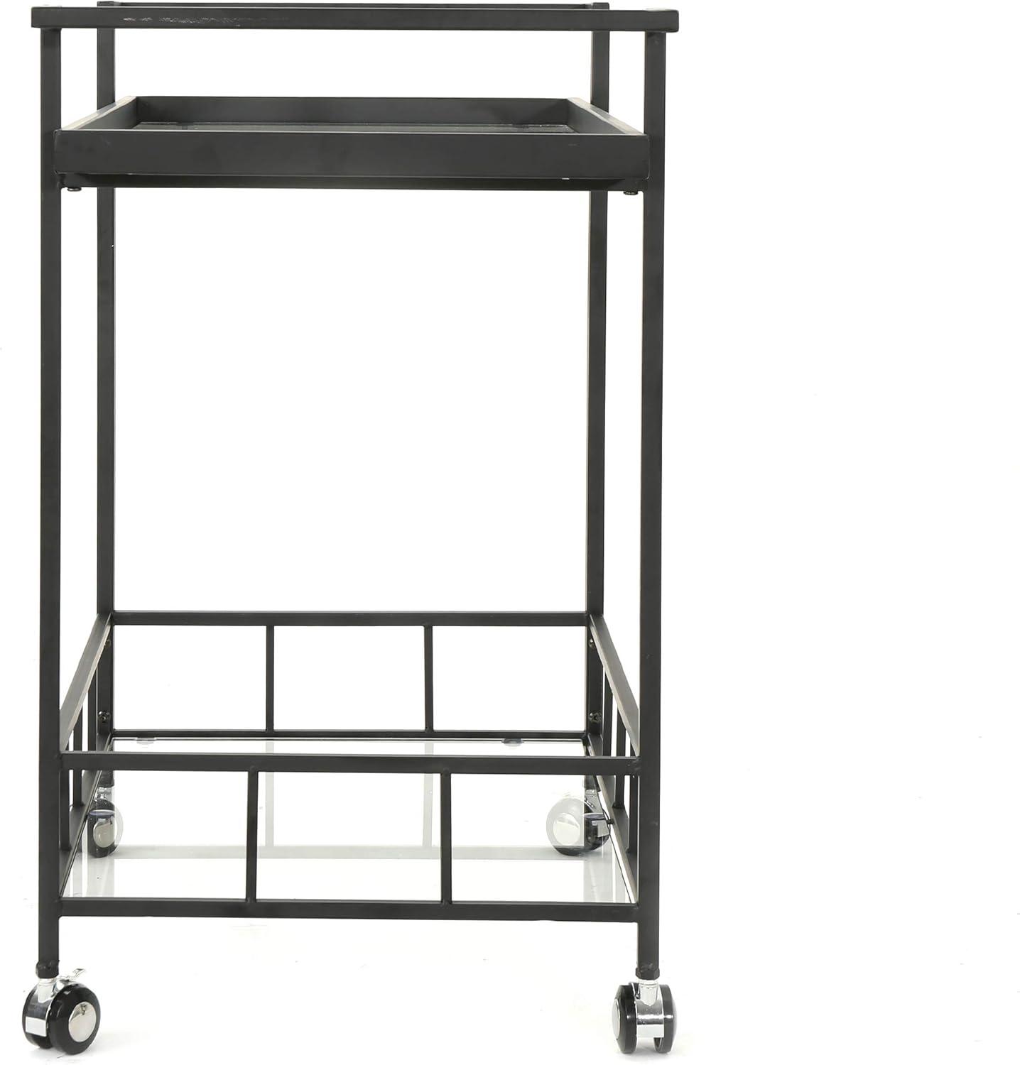 Christopher Knight Home Ambrose Indoor Industrial Iron Bar Cart with Tempered Glass Shelves, Black