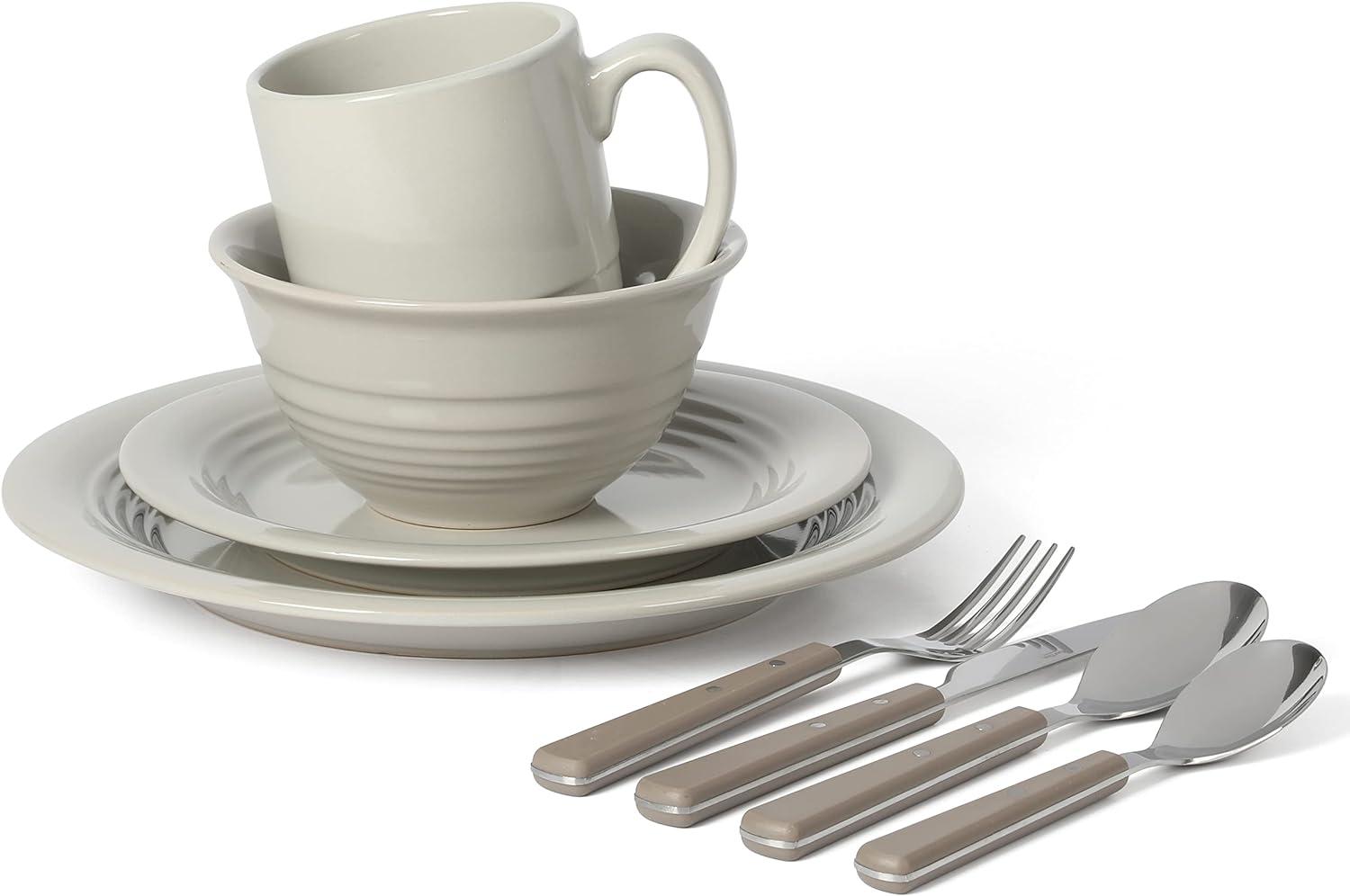 Grey Ceramic 32-Piece Dinnerware and Flatware Set, Service for 4