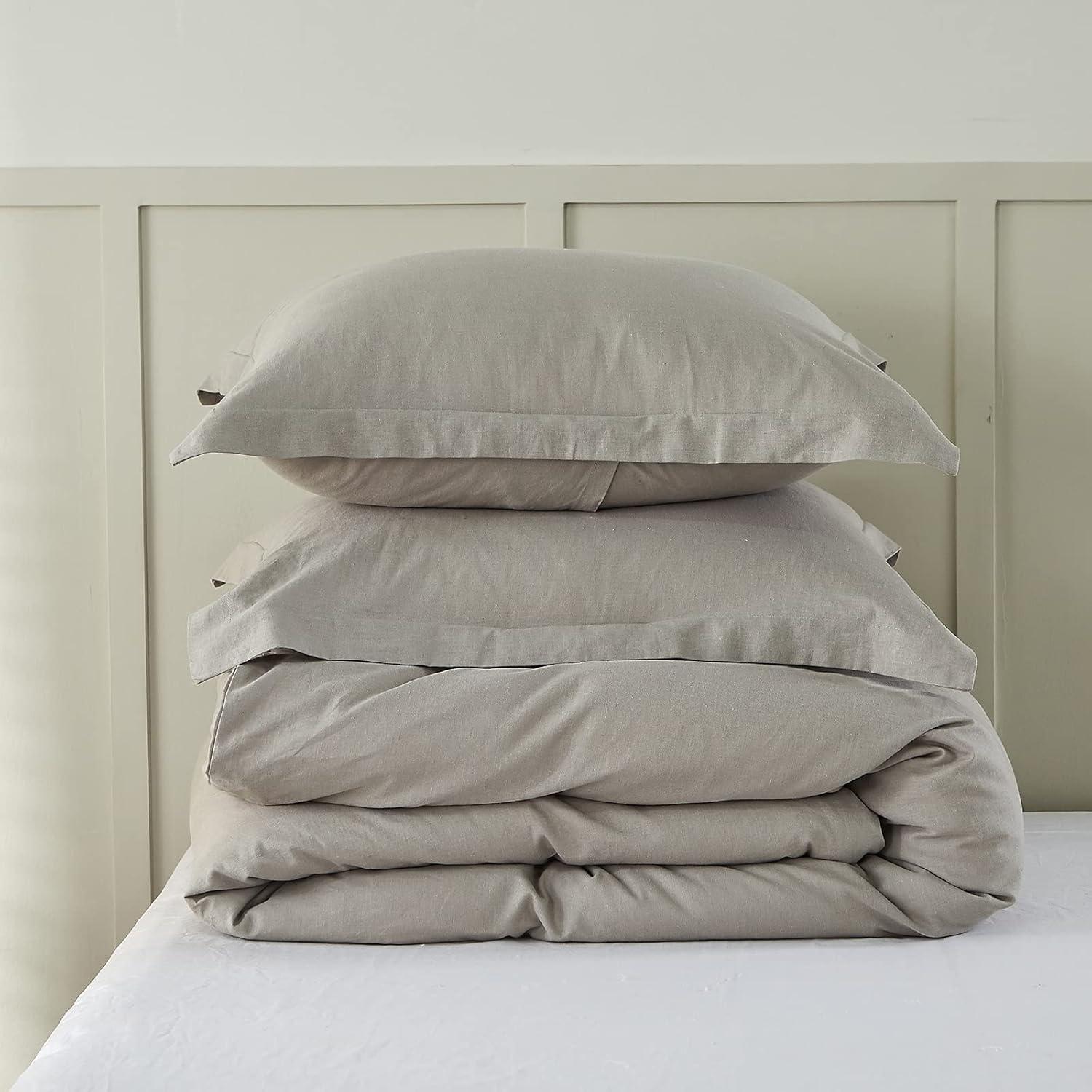 Full/Queen Natural Flax Cotton Blend Duvet Cover Set