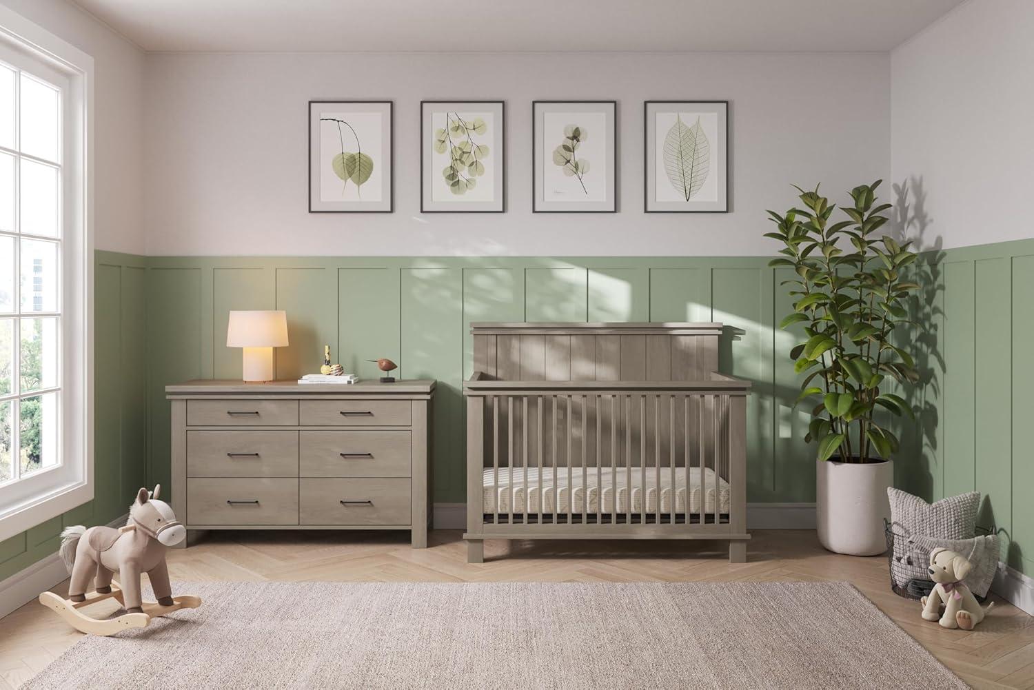 Child Craft Denman Crib and Dresser Nursery Set, 2-Piece, Includes 4-in-1 Convertible Crib and 3-Drawer Dresser, Grows with Your Baby (Crescent Gray)