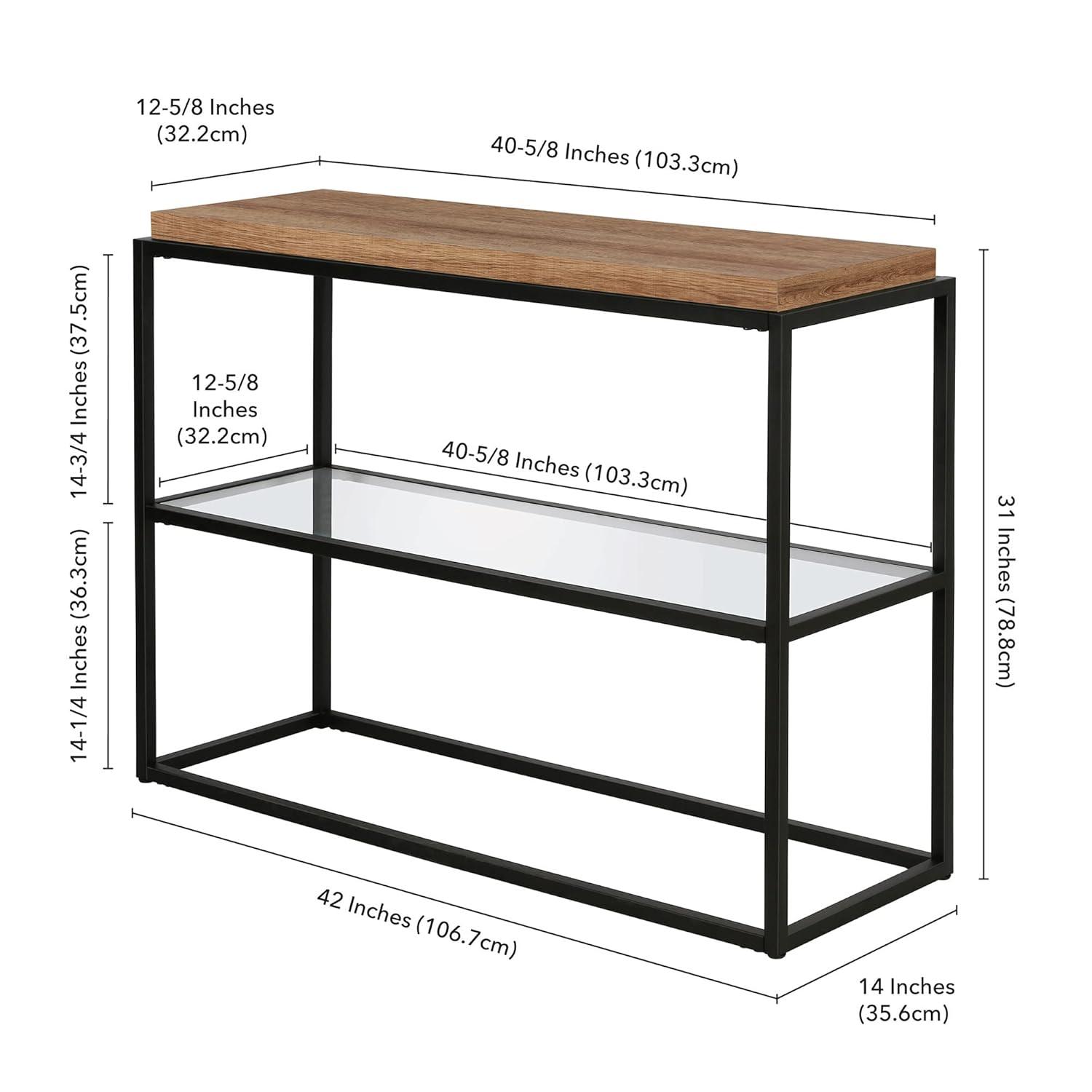 42" Black and Bronze Metal Console Table with Rustic Oak Wood Shelf - Henn&Hart