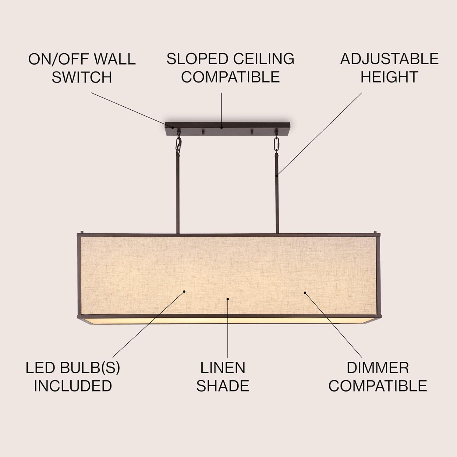 Cole 42 in. 4-Light Rectangular Oil Rubbed Bronze/Beige Minimalist Industrial Linen Iron Linear LED Pendant