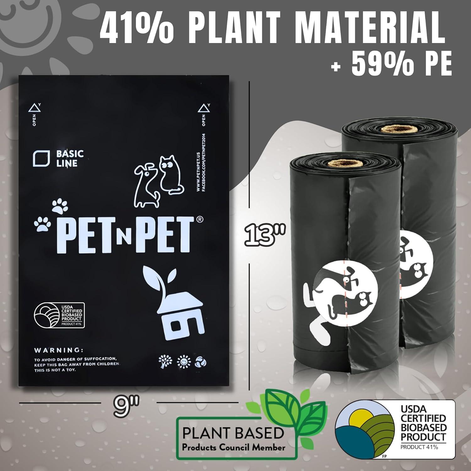 Pet N Pet 1080 Counts Black Poop Bags for Dogs, 38% Plant Based & 62% PE Extra Thick Dog Poop Bags Rolls, 9" x 13", Unscented Pet Waste Bag