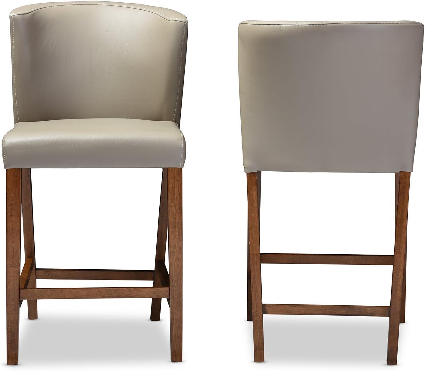 Set of 2 Olivia Wood Faux Leather Pub Counter Height Barstools: Mid-Century Scandinavian Style - Baxton Studio