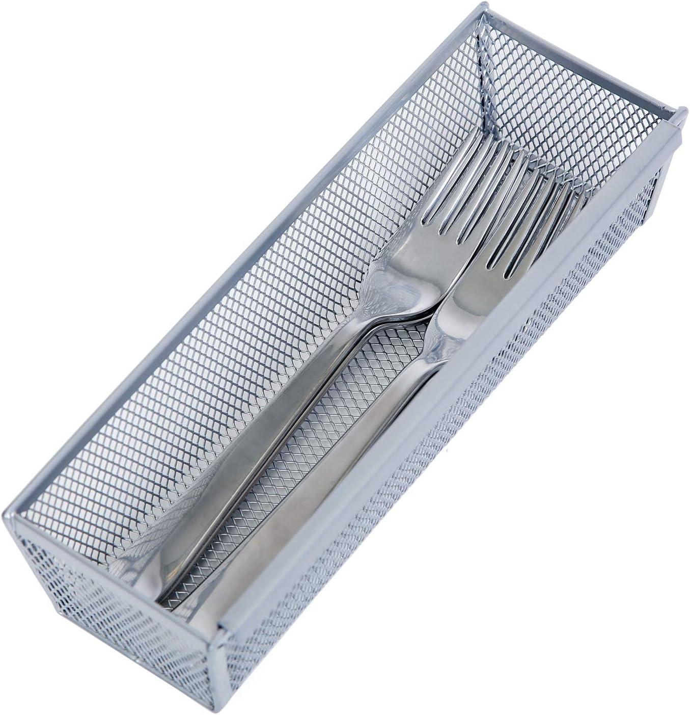 Smart Design Drawer Organizer - 9 x 3 Inch - Steel Metal Mesh Tray - with Interlocking Arm Connection - Utensils, Silverware, Organization - Kitchen - Silver