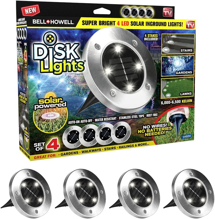 Bell + Howell Solar Powered Integrated LED Metal Disk Light Pack (Set of 4)