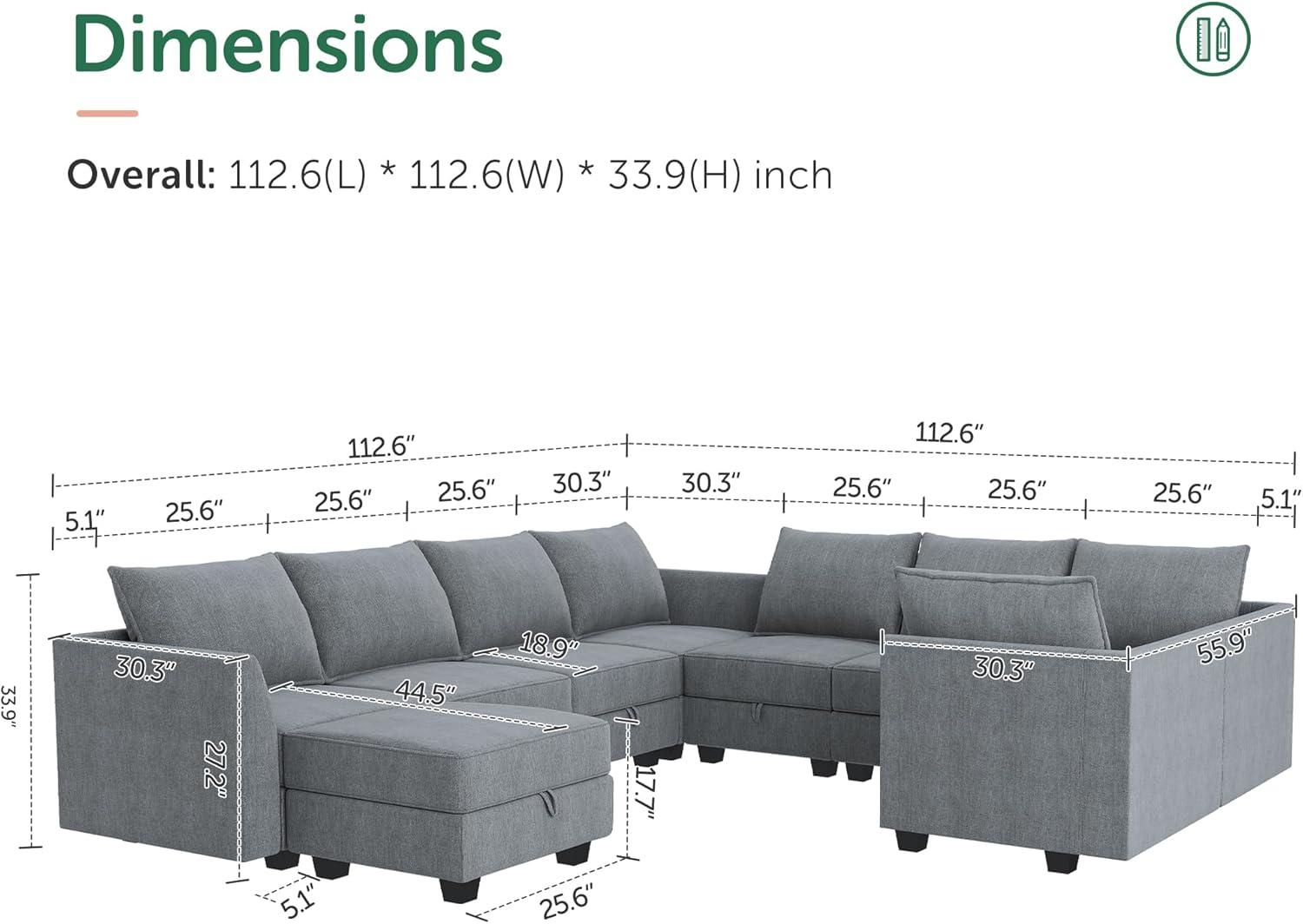 HONBAY Modular Sectional Sofa with Reversible Chaises Sofa with Ottomans U Shaped Sectional Couch for Living Room, Bluish Grey