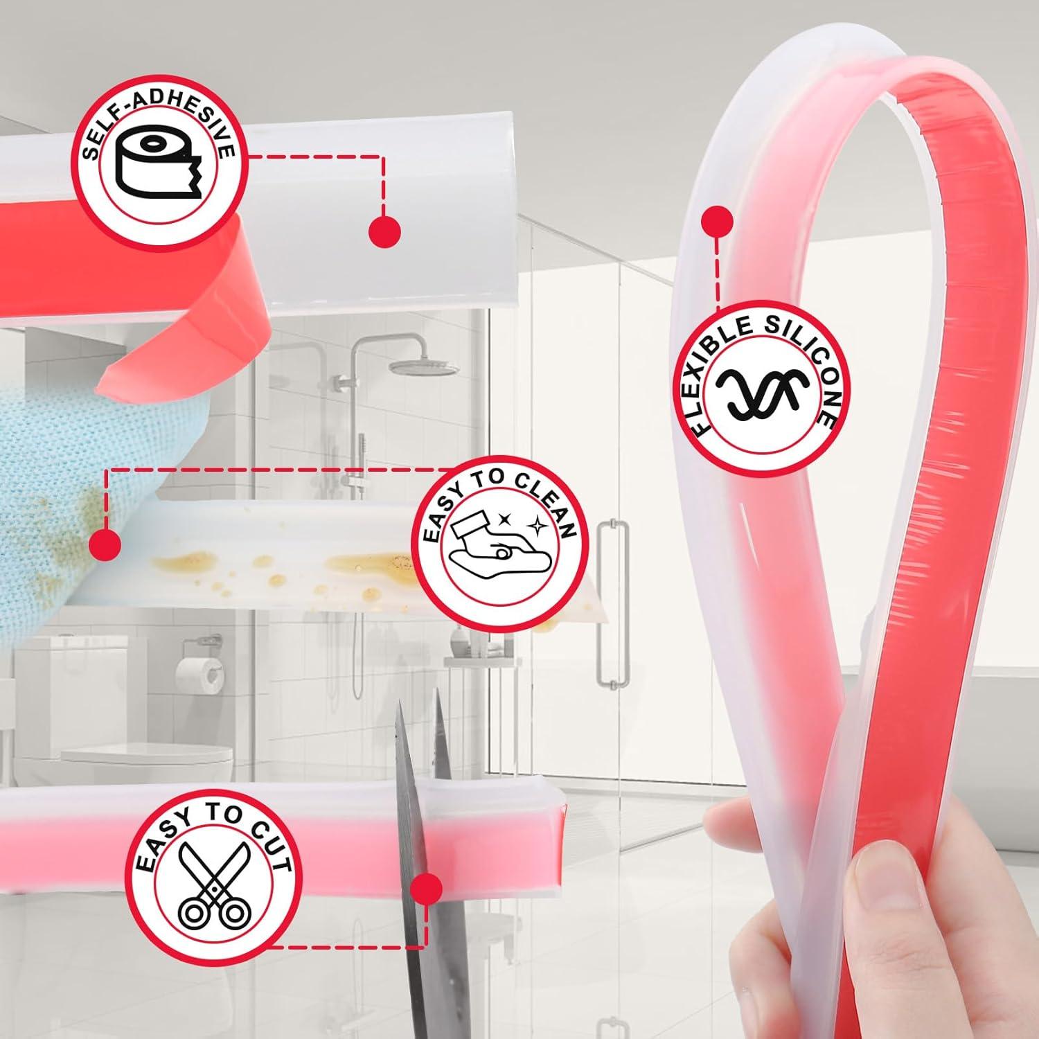 Shower Threshold Water Dam Guard - Self-Adhesive Silicone Waterproof Barrier, Leak-Proof, Flexible, Easy Installation, Customizable Length for Showers, Bathtubs, Sinks, and Countertops by Hzetuu