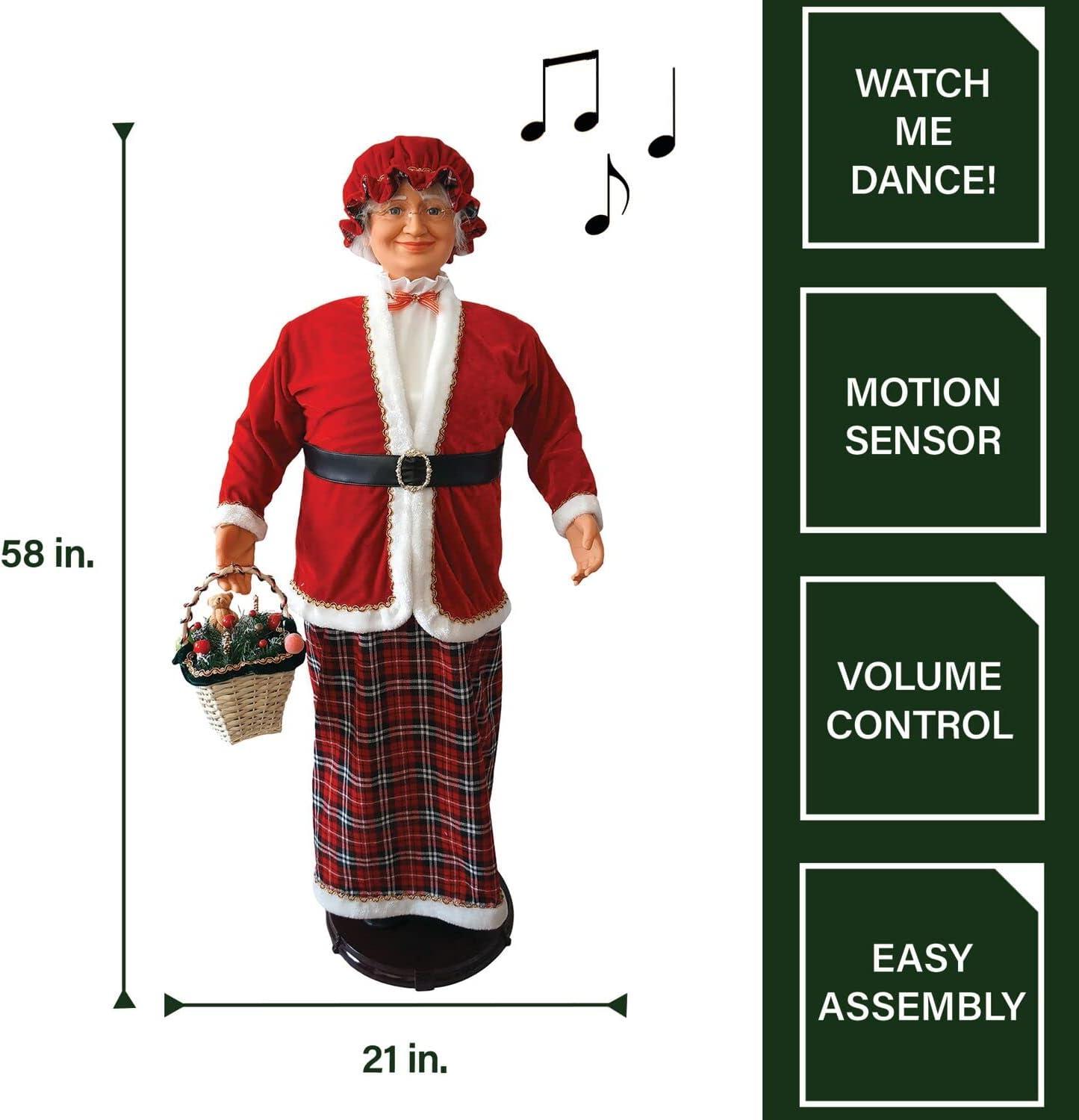 Fraser Hill Farm Life Size 58-in. Dancing Mrs. Claus Animatronic with Basket