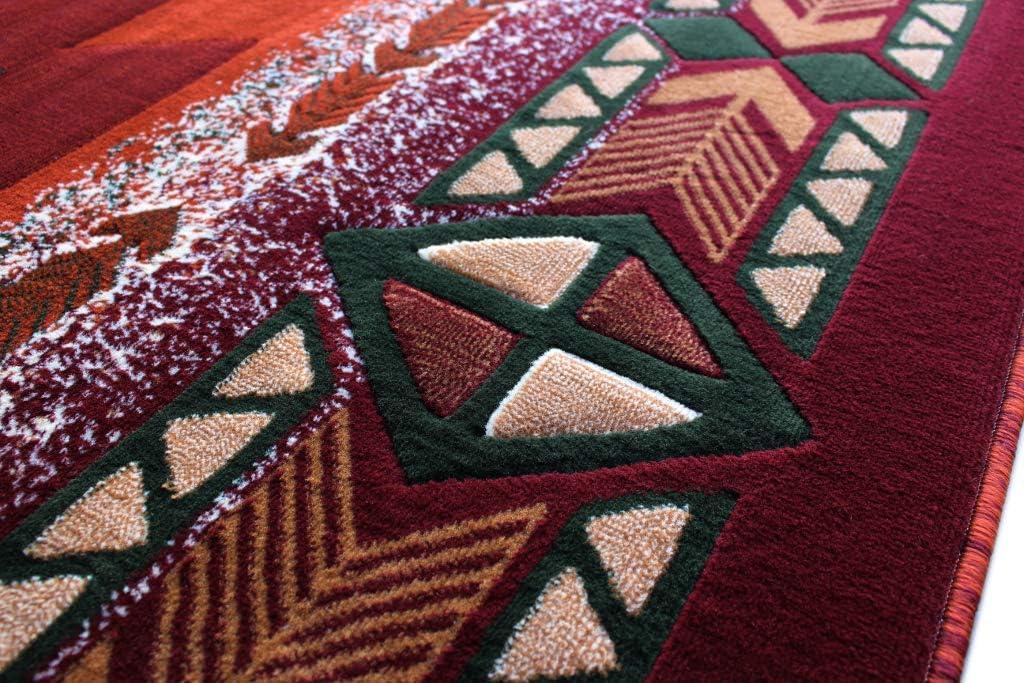 Rust and Green Geometric Synthetic 5' x 7' Area Rug