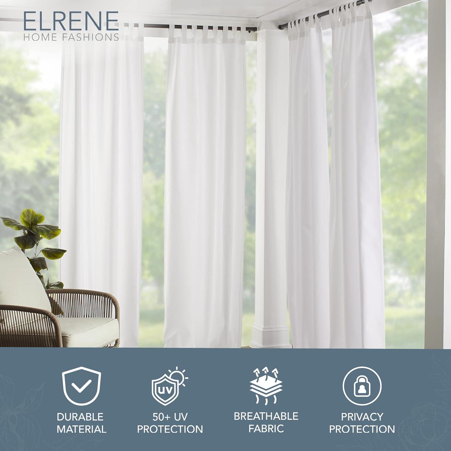 Elrene Matine Solid Tab Top Indoor/Outdoor Single Window Curtain for Patio, Pergola, Porch, Cabana, Deck, Lanai - Elrene Home Fashions