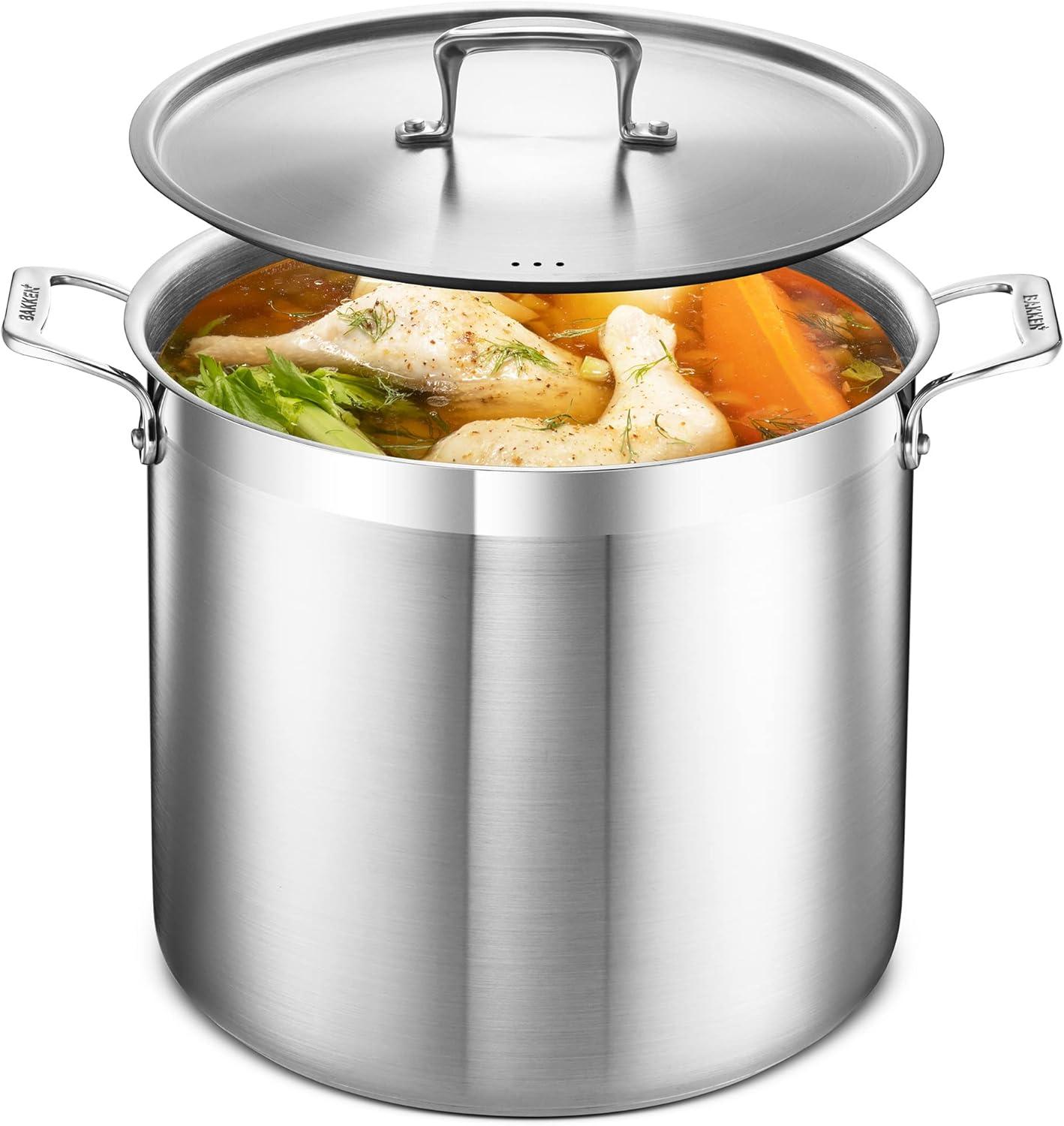 Bakken- Swiss Stockpot Brushed Stainless Steel Induction Pot with Lid and Riveted Handles