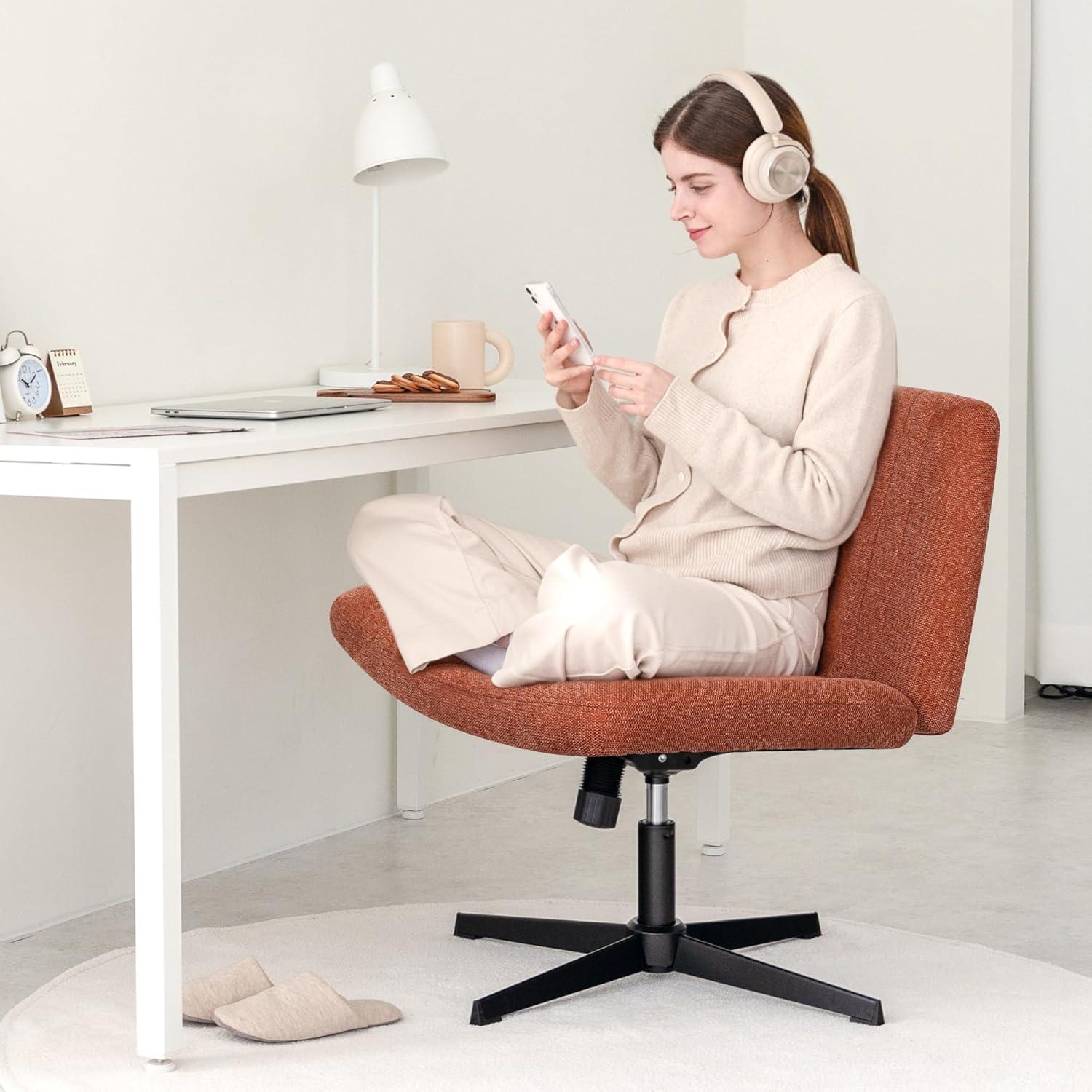 Brown Fabric Armless Swivel Task Chair with Wide Seat