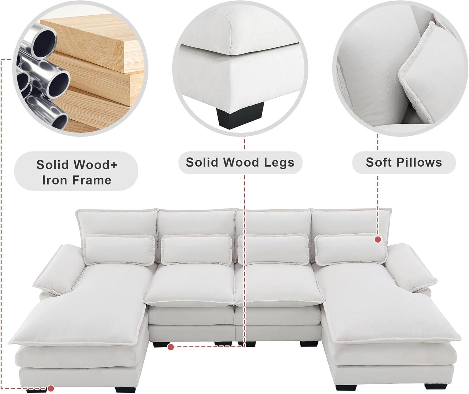 Modern U-shaped 6-seat Sectional Sofa with Waist Pillows Upholstered Sleeper Sofa, Chaise Lounge for Living Room White