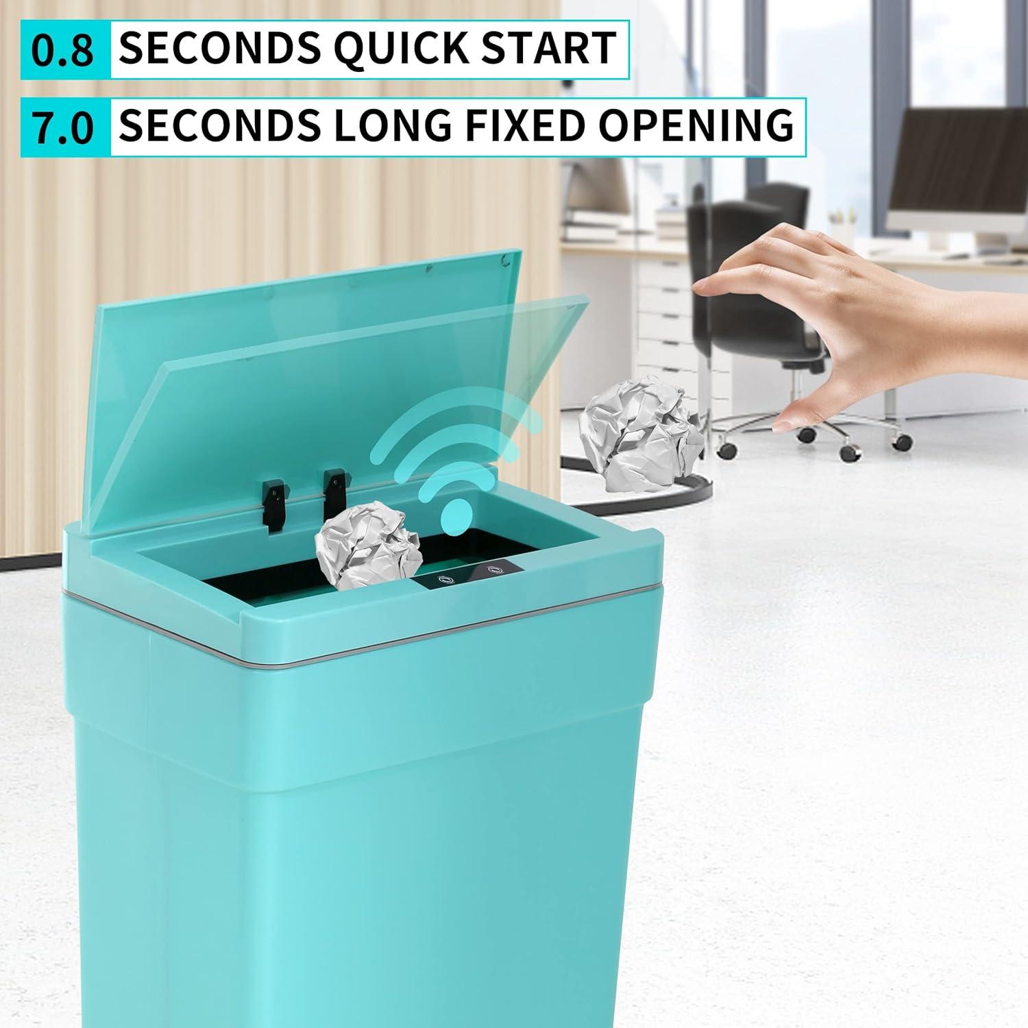 CL.HPAHKL 13 Gallon Touch Free Automatic Trash Can with Lid, Plastic Motion Sensor Kitchen Garbage Can, Touchless Trashcan Trash Bin for Bathroom, Office, Home, Blue