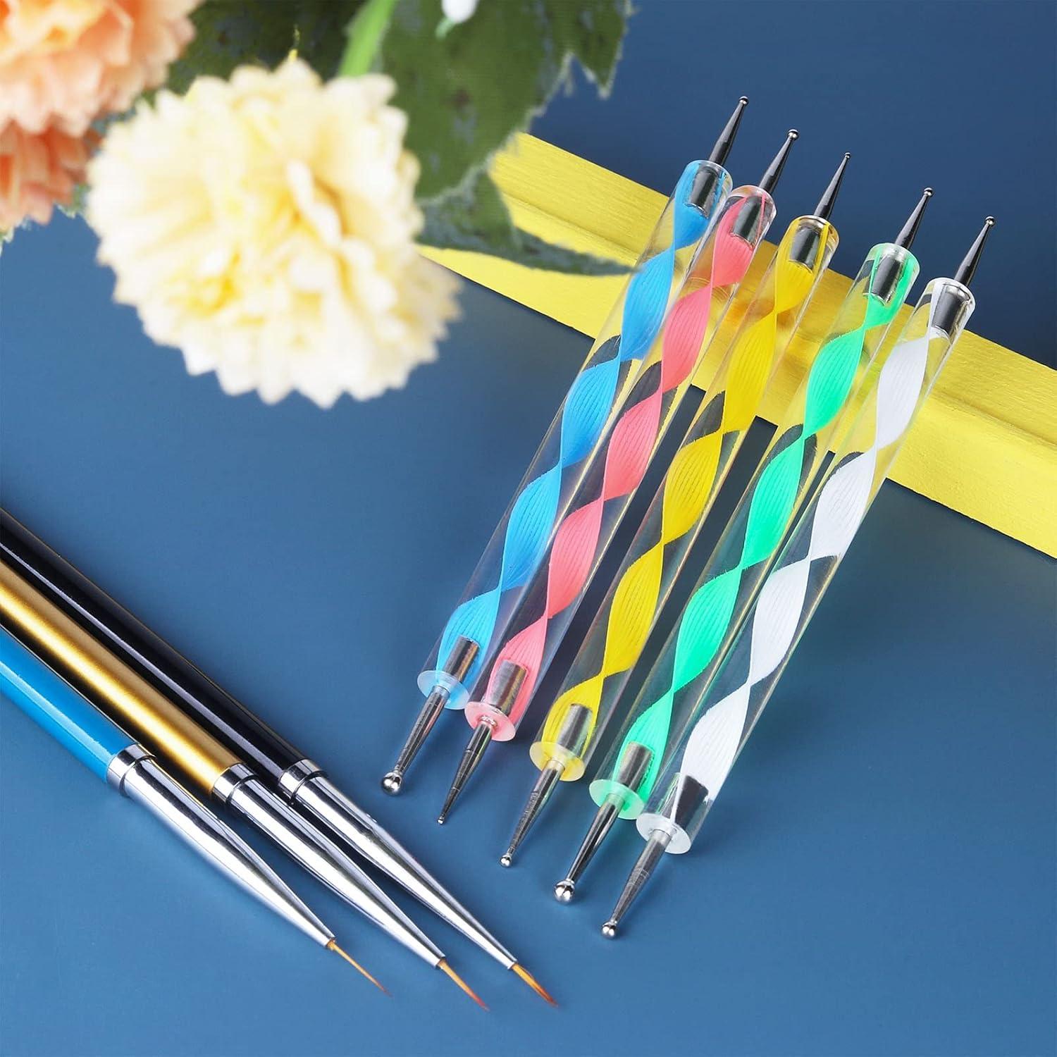 JacobsParts 20-Piece Professional Nail Art Brushes Set, Dotting Tools, Dust Brush, Nail Drawing Pen for Perfect Manicure and Detailed Designs (Black)