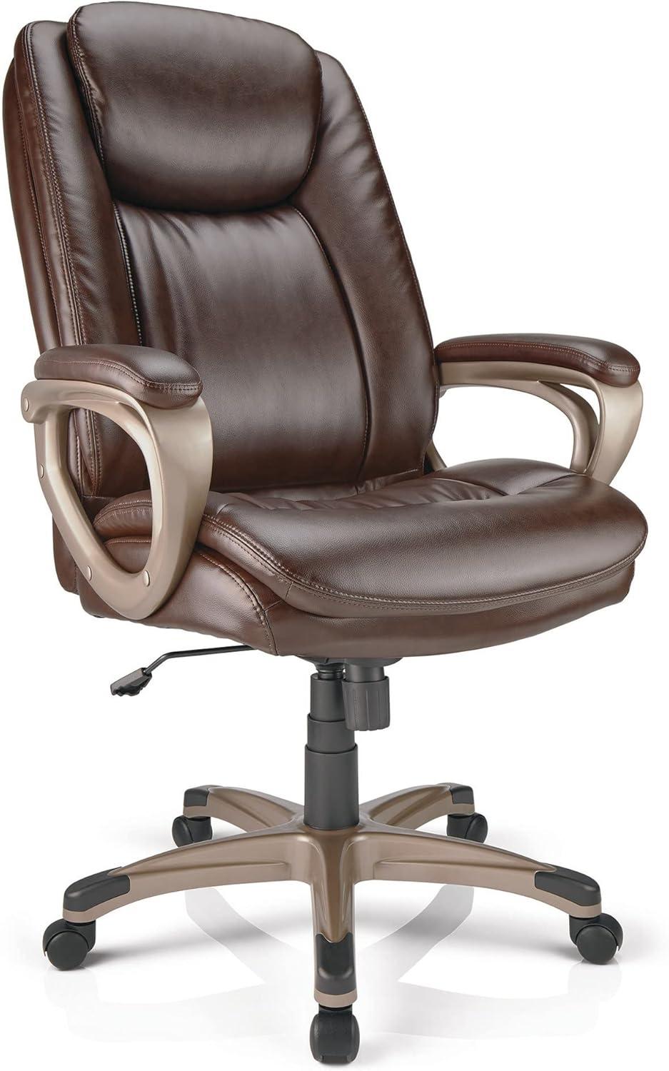 Treswell Brown and Champagne High-Back Leather Swivel Chair