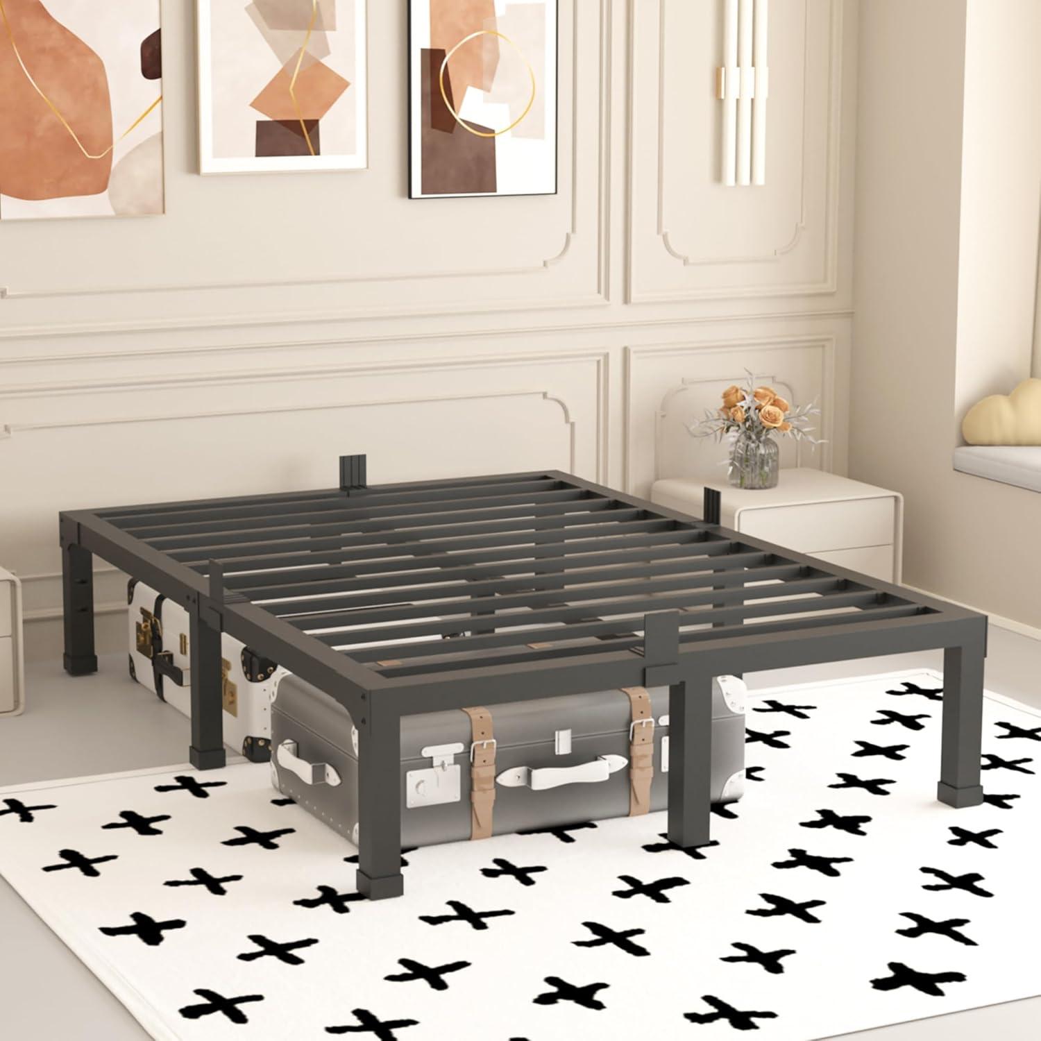14 Inch Queen Size Bed Frame,3500 lbs Heavy Duty Metal Platform, Mattress Foundation with Steel Slat Support/No Box Spring Needed/Noise Free/Non-Slip/Easy Assembly
