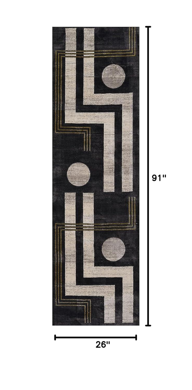 Momeni 2'2"x7'7" Edition Angular Machine Loomed Runner Rug Charcoal Gray: Geometric Polyester Indoor Low Pile Rug