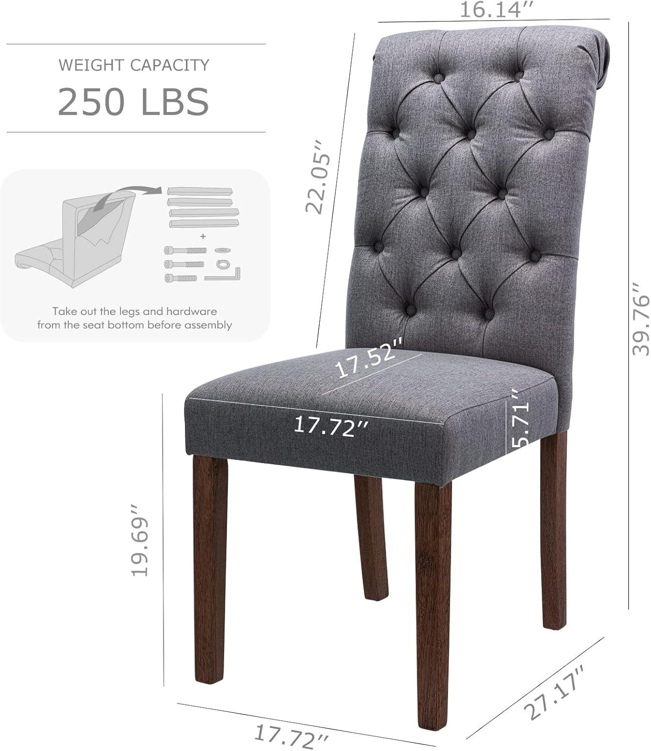 Gray Linen Upholstered High-Back Parsons Side Chair Set