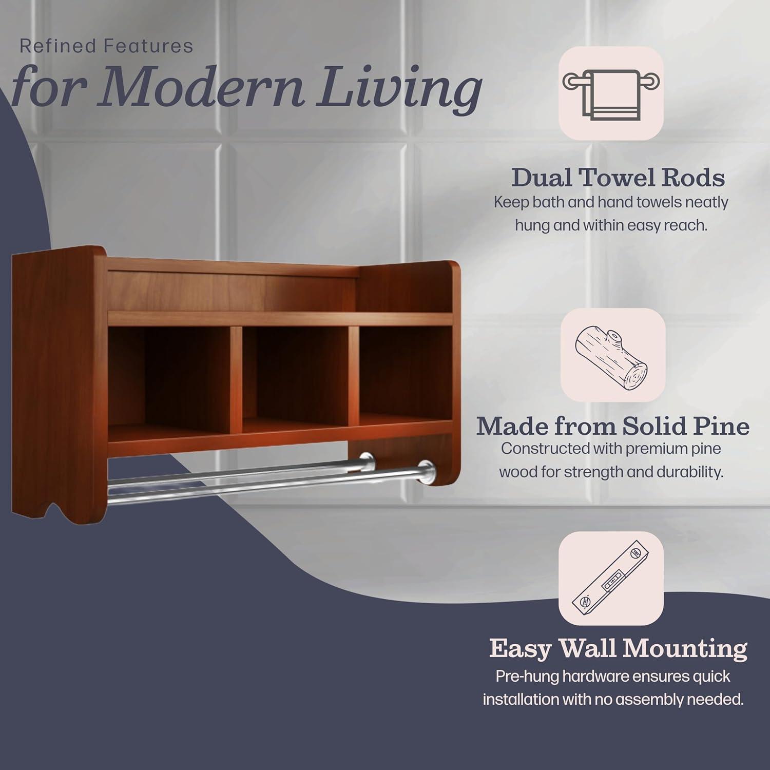 25" Bath Storage Shelf with Towel Rod, Chestnut