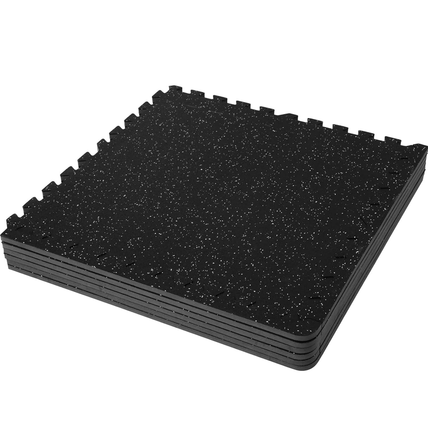 VEVOR 6PCS 0.56 inch Thick Gym Floor Mats, 25" x 25" EVA Foam & Rubber Top Interlocking Workout Floor Mats with 24 sq.ft Coverage, Waterproof Exercise Puzzle Flooring for Gym, Home, Garage, Basement