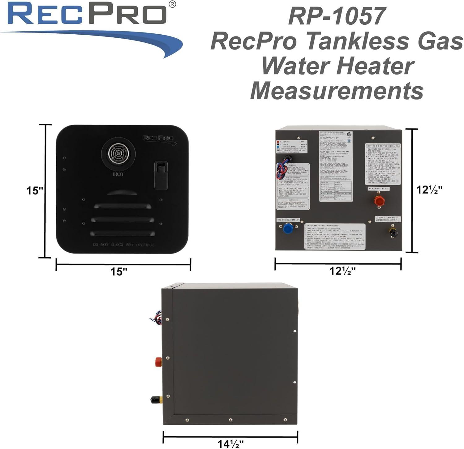 RecPro RV Tankless Water Heater | On Demand Hot Water Heater | 42,000 BTU | Gas Water Heater | Remote Control Included (Black)