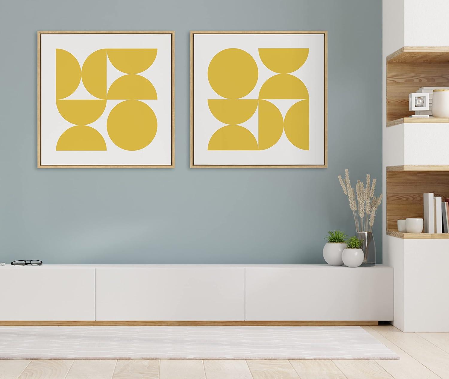 Sunshine Yellow Geometric Abstract Canvas Wall Art, 30x30 Natural Frame