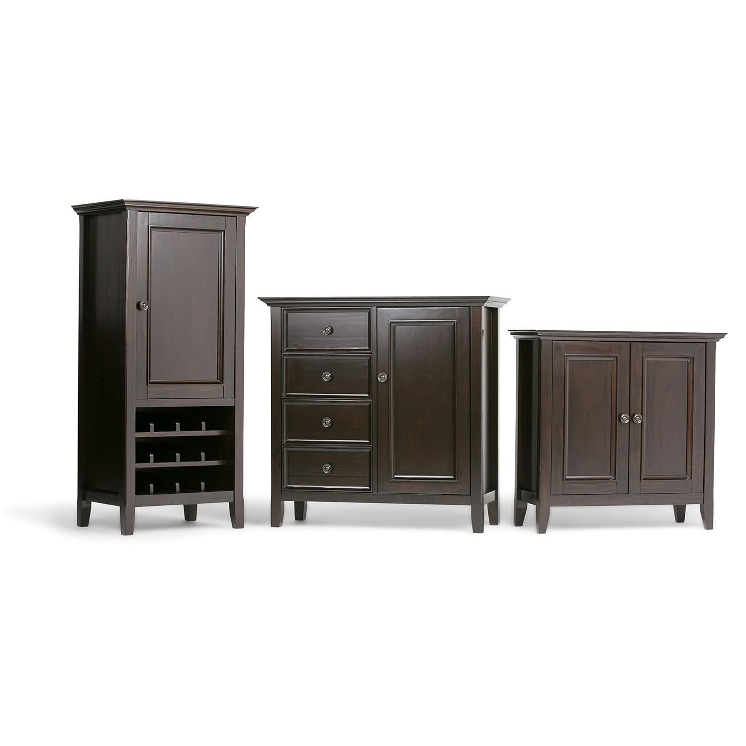 Simpli Home Amherst 32"W Solid Wood 2-Shelf Low Storage Cabinet with Adjustable Shelves and Tapered Legs