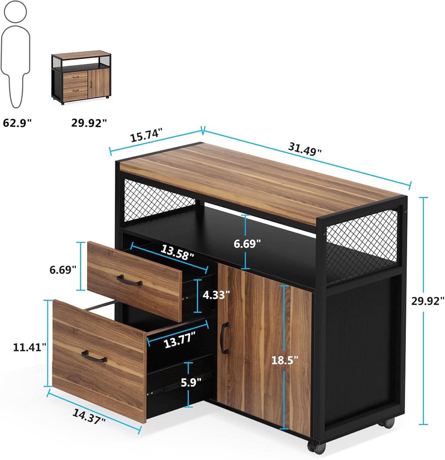 XDYZ 15.74"W X 29.92"H Mobile 2 Drawer File Cabinet With Doors