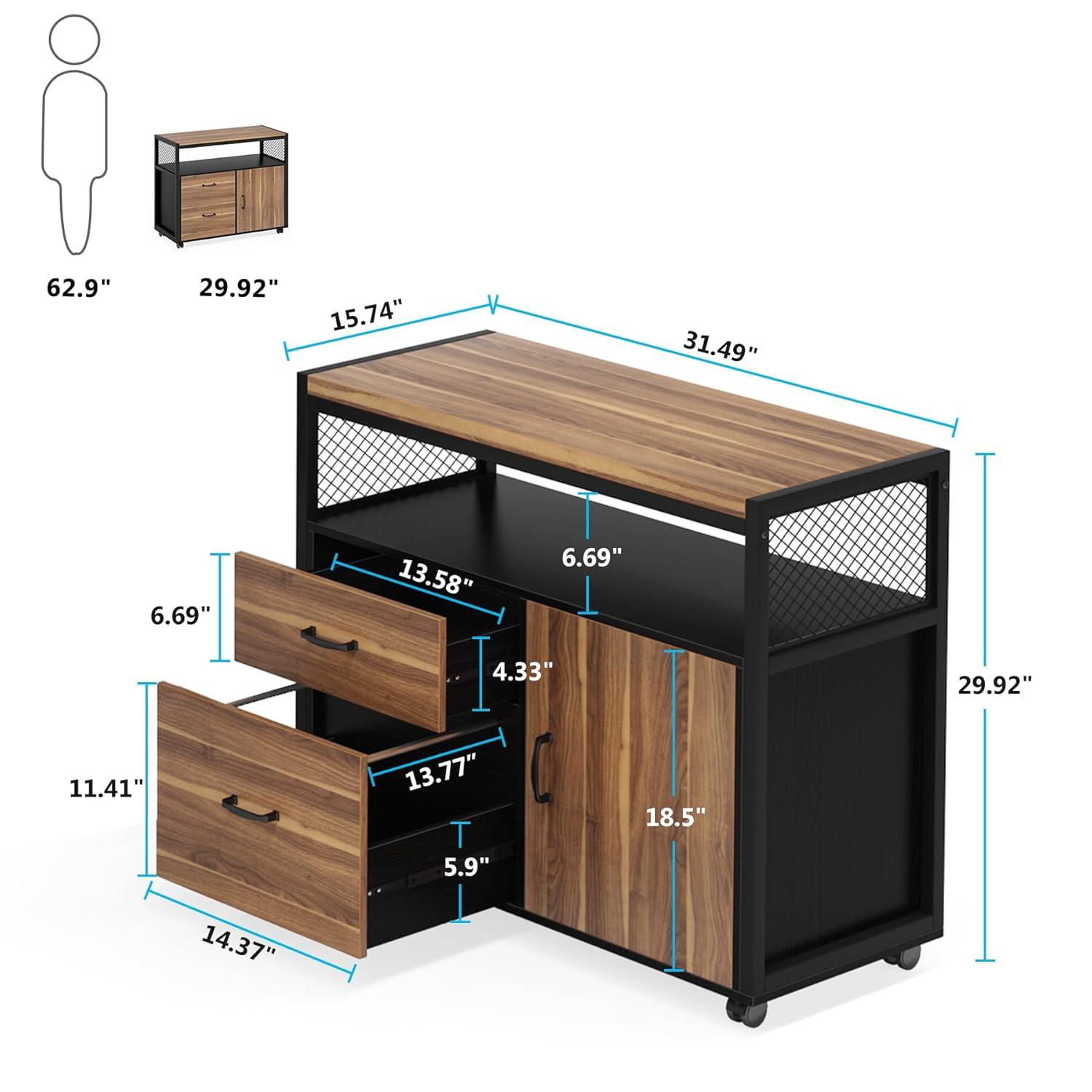 XDYZ 15.74"W X 29.92"H Mobile 2 Drawer File Cabinet With Doors
