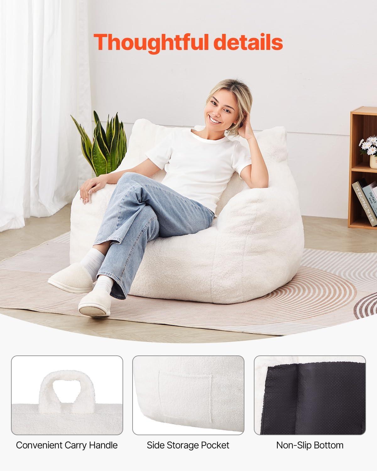VEVOR 3-Foot Bean Bag Chair with Soft Armrests & Storage Pocket – Comfortable Seating for Home