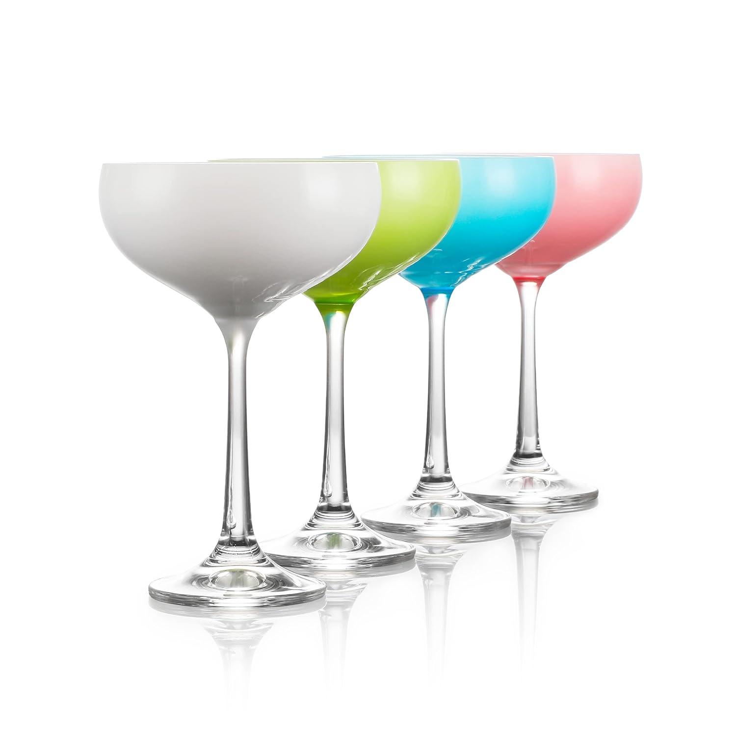TABLE 12 TDA Series Table 12 5.8-ounce Mini Coupe Cocktail Glasses, Glass Cups Set Of 4, Champagne Glasses In Assorted Colors