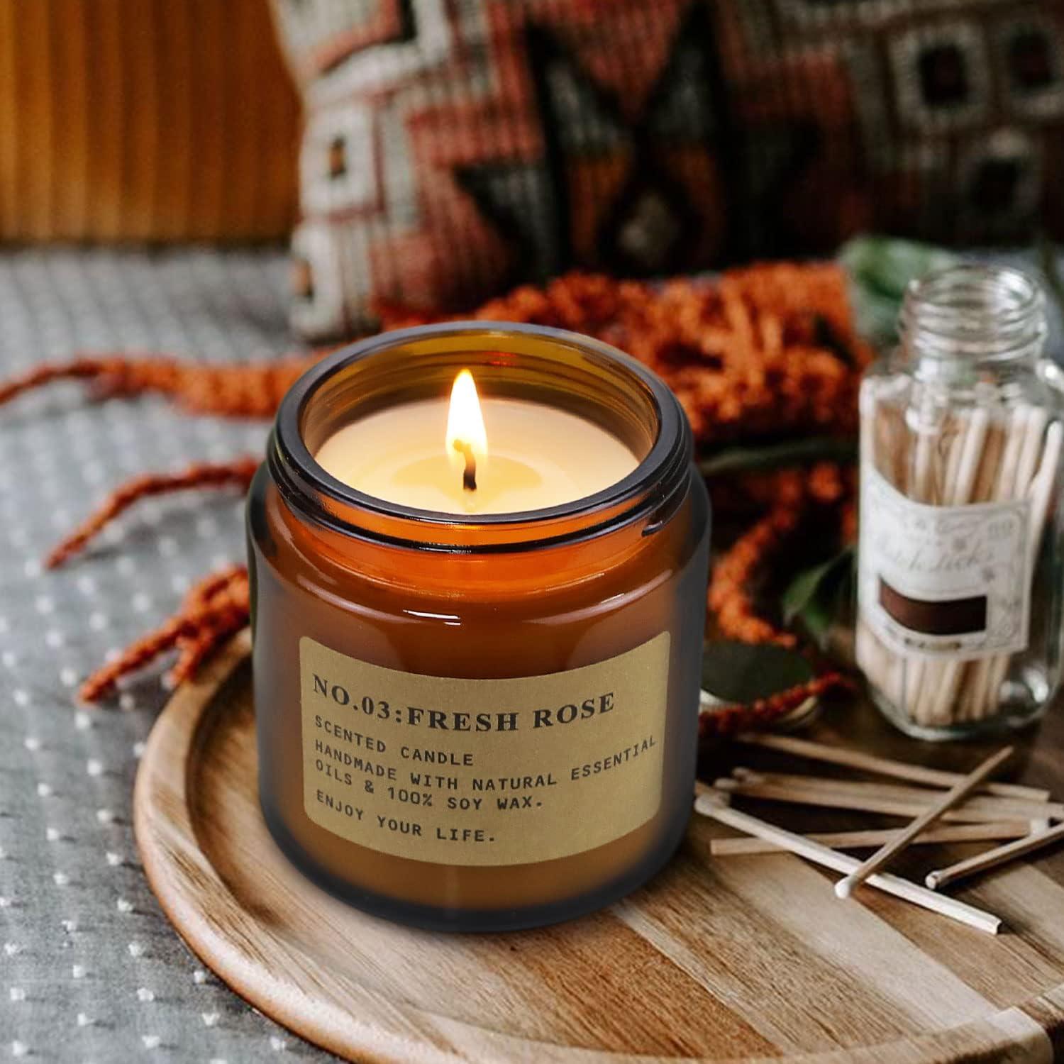 YFYTRE 4 Pack Scented Candle Set Soy Wax, Aromatherapy Candles for Home Decoration, Jar Candles Gift for Women with Amber Glass Jars and Kraft Wrapping