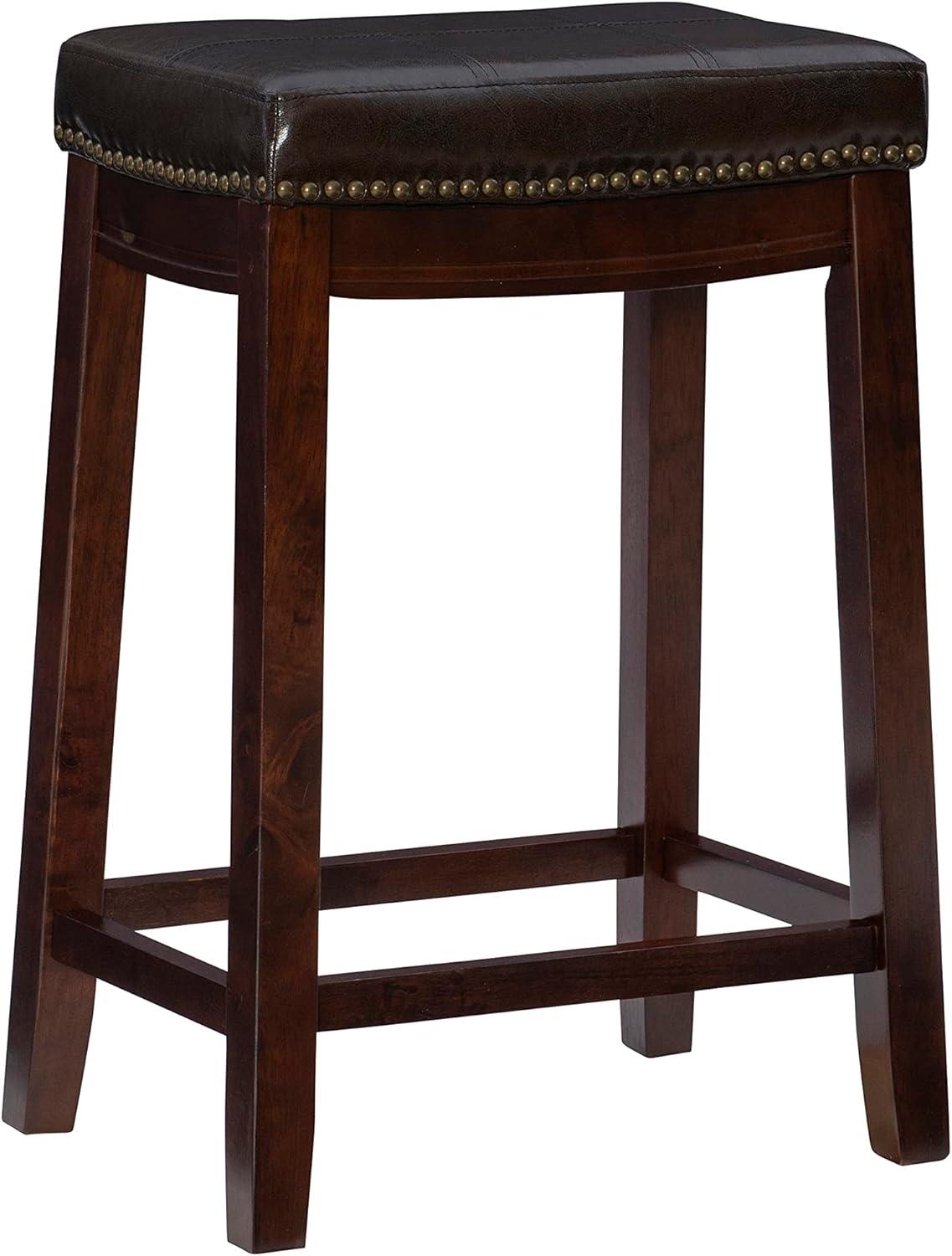 Linon 26" Claridge Backless Wood Counter Stool, Dark Brown Finish with Brown Faux Leather Fabric