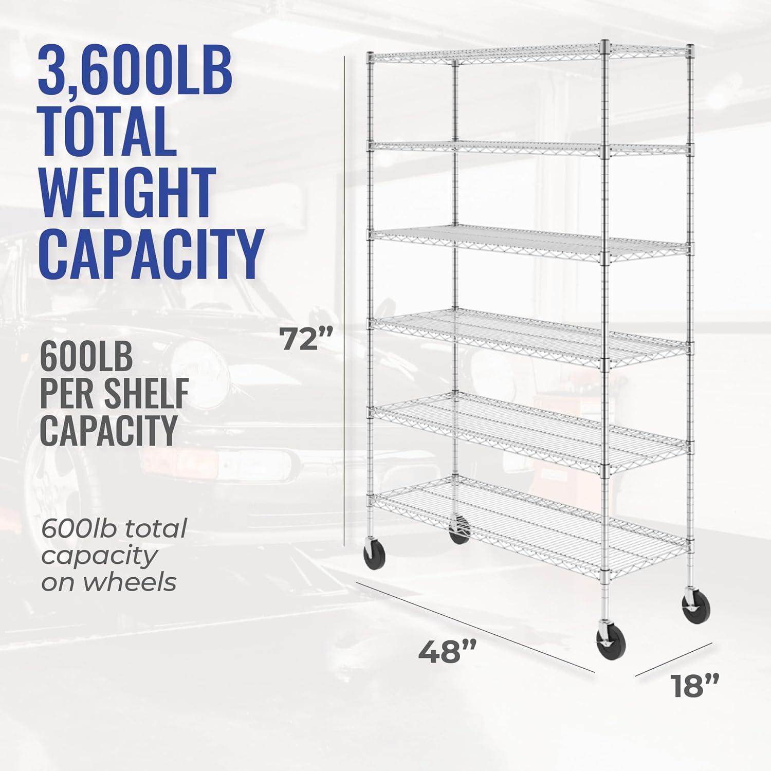 SafeRacks 6 Tiered Storage Shelves w/Heavy Duty Steel Wire Shelving Unit, Silver