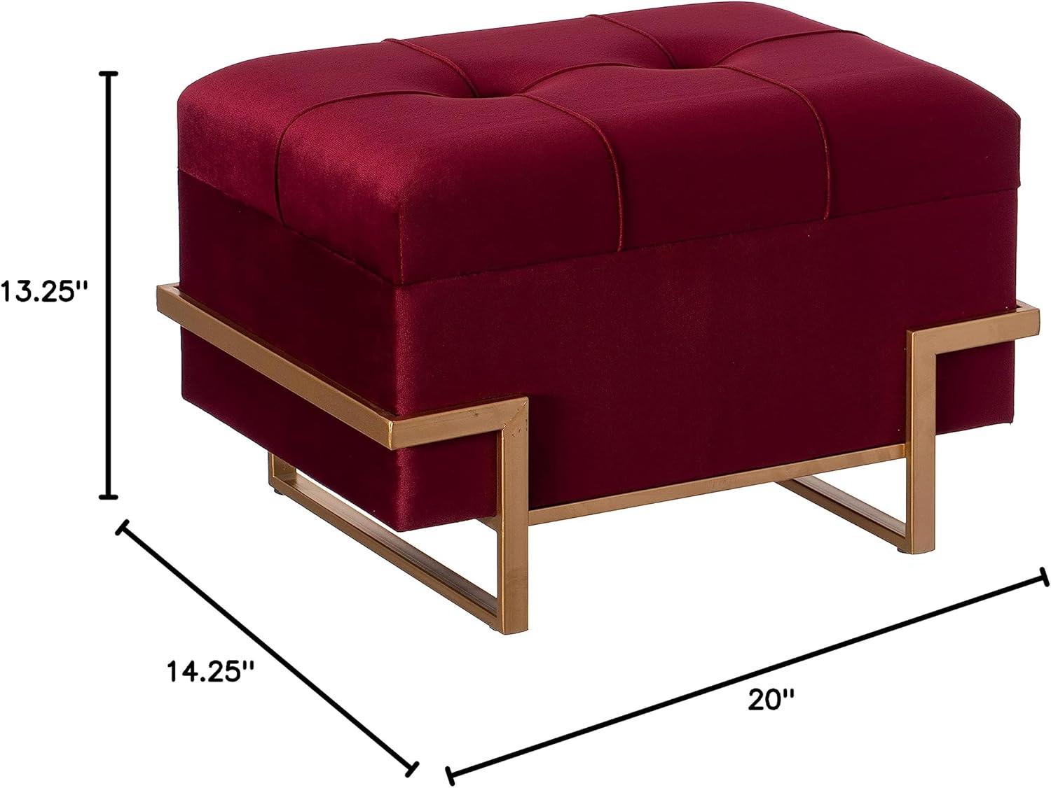 Rectangle Velvet Storage Ottoman Stool Box with Abstract Golden Legs  Decorative Sitting Bench for Living Room Home