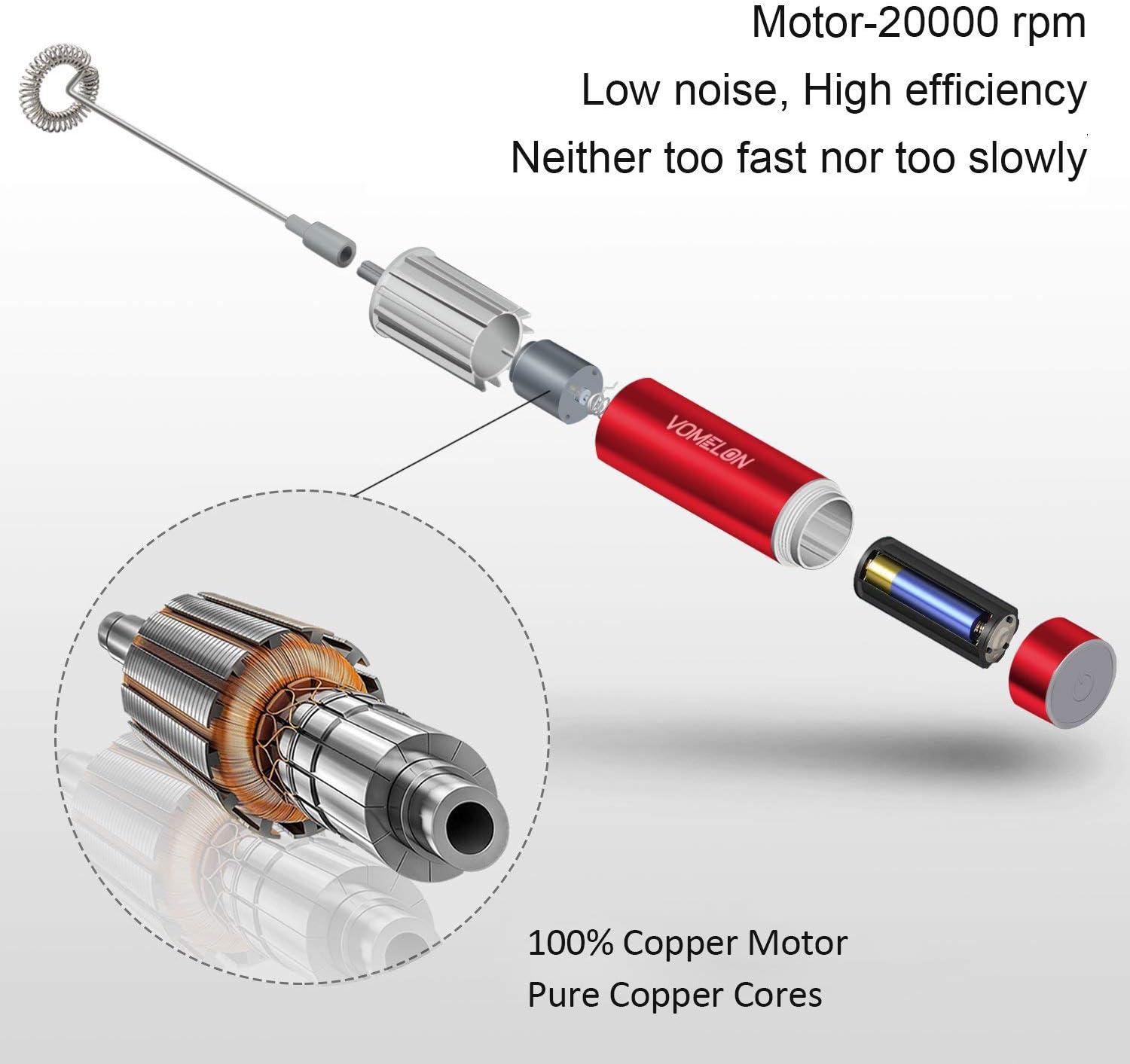 Milk Frother Handheld, Battery Operated Coffee Foamer Drink Mixer with 2 Stainless Steel Electric Whisks for Coffee, Latte, Cappuccino, Hot Chocolate, Protein， Batteries Included, Ruby Red