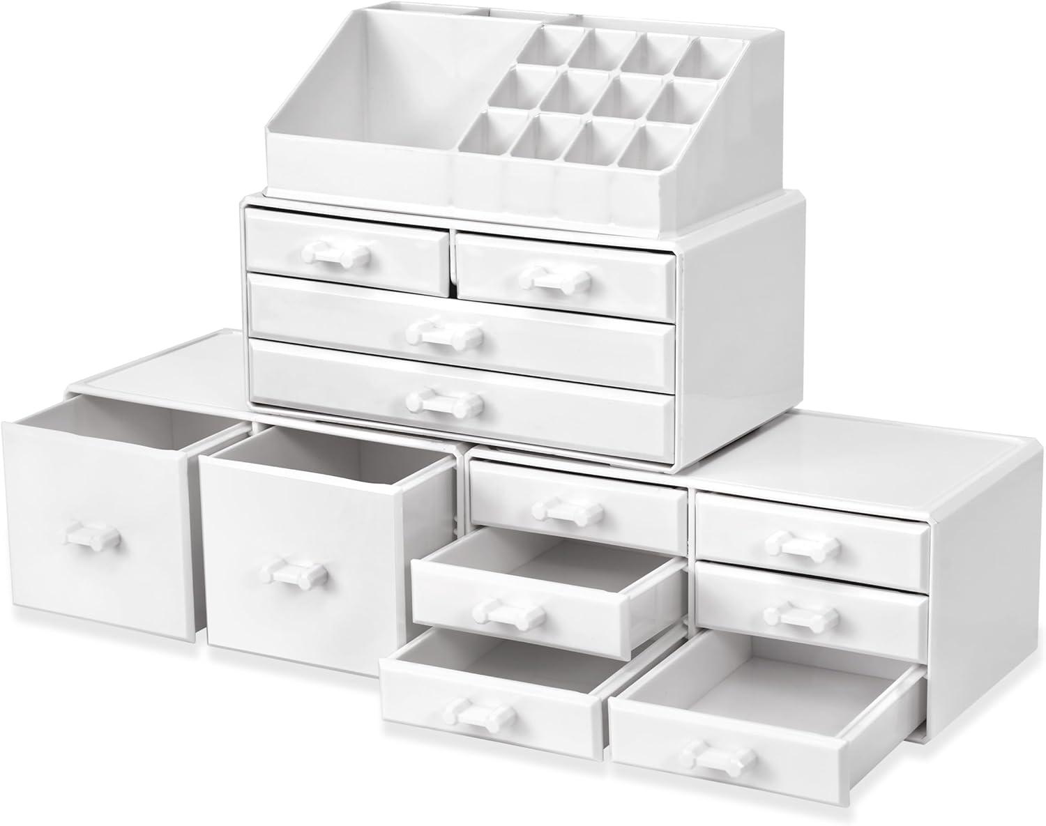 Sorbus Large Makeup Organizer - Stackable Jewelry & Makeup Organizer For Vanity, Bathroom Storage, Dresser - 12 Drawers Cosmetic Beauty Organizers and Storage with Lipstick, Makeup Brush Holder