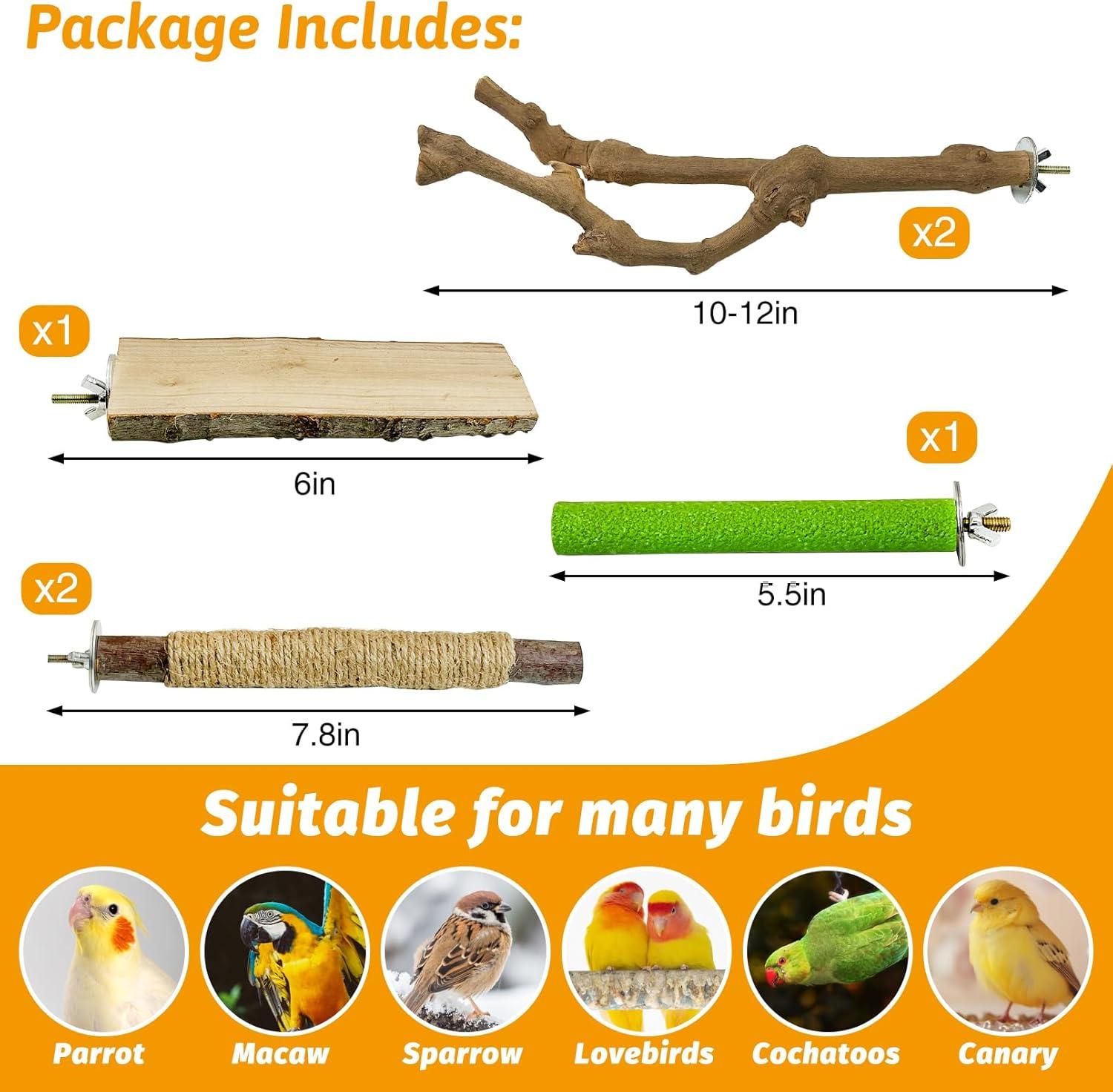 Allazone Natural Wooden Bird Perch Stand for Cage, Parrot Platform, Bird Perch Toy for Small Animals, Cockatiels, Parakeets, Finches