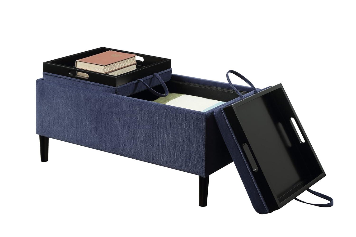 Convenience Concepts Designs4Comfort Magnolia Storage Ottoman with Reversible Trays, Dark Blue Corduroy