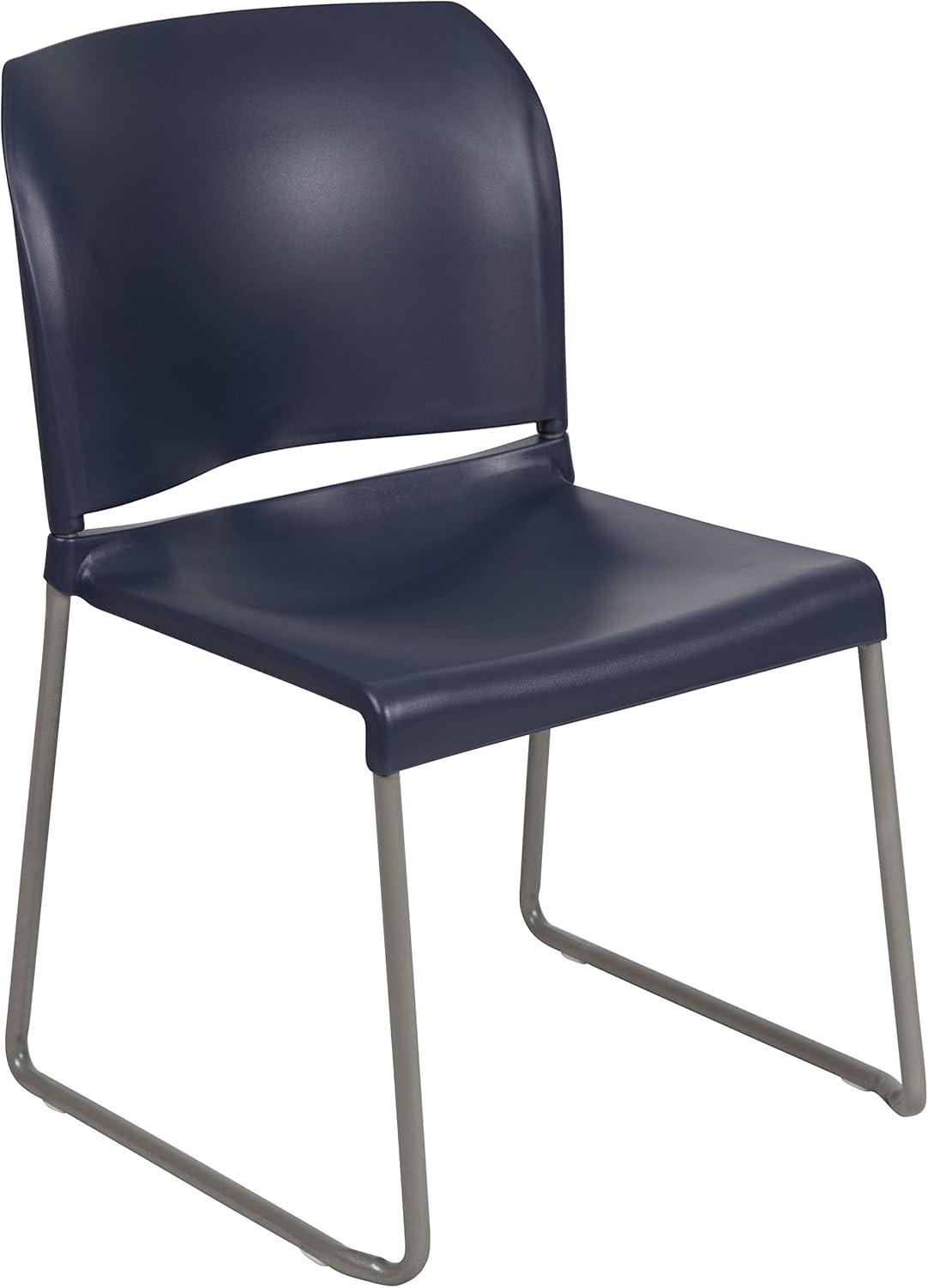 Navy Full Back Contoured Metal Stack Chair with Gray Sled Base